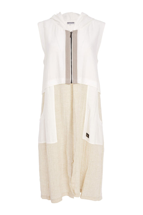 Naya NAS26157 Hooded Longline Waistcoat with Zip in Pebble by Naya, shop Naya styles at Dotique for layered textures