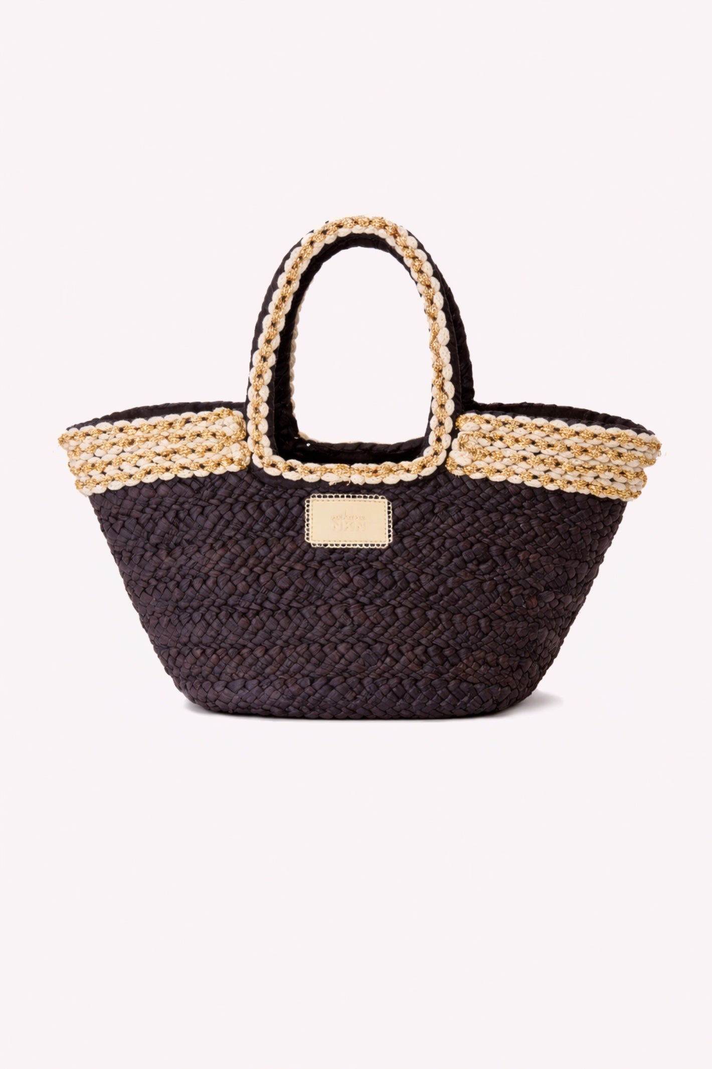 Nekane Jacin Black Raffia and Lurex Bag by NKN Nekane with woven design, shop NKN Nekane at Dotique online store.