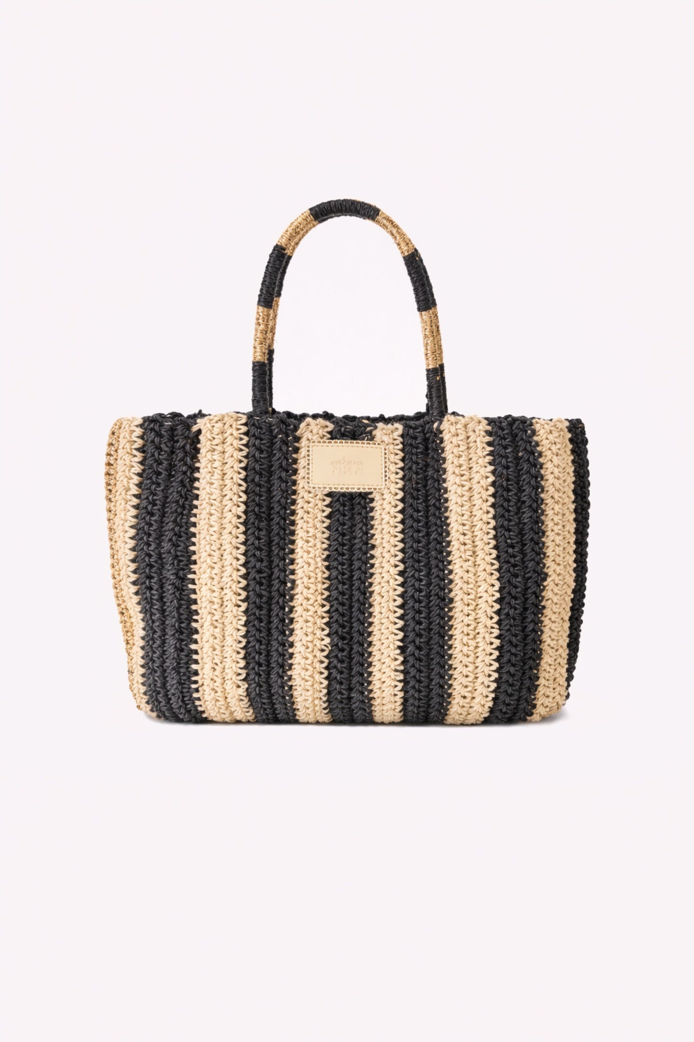 NKN Nekane Karomi Black Raffia Shoulder Bag with Lurex Stripes by NKN Nekane, shop NKN Nekane at Dotique