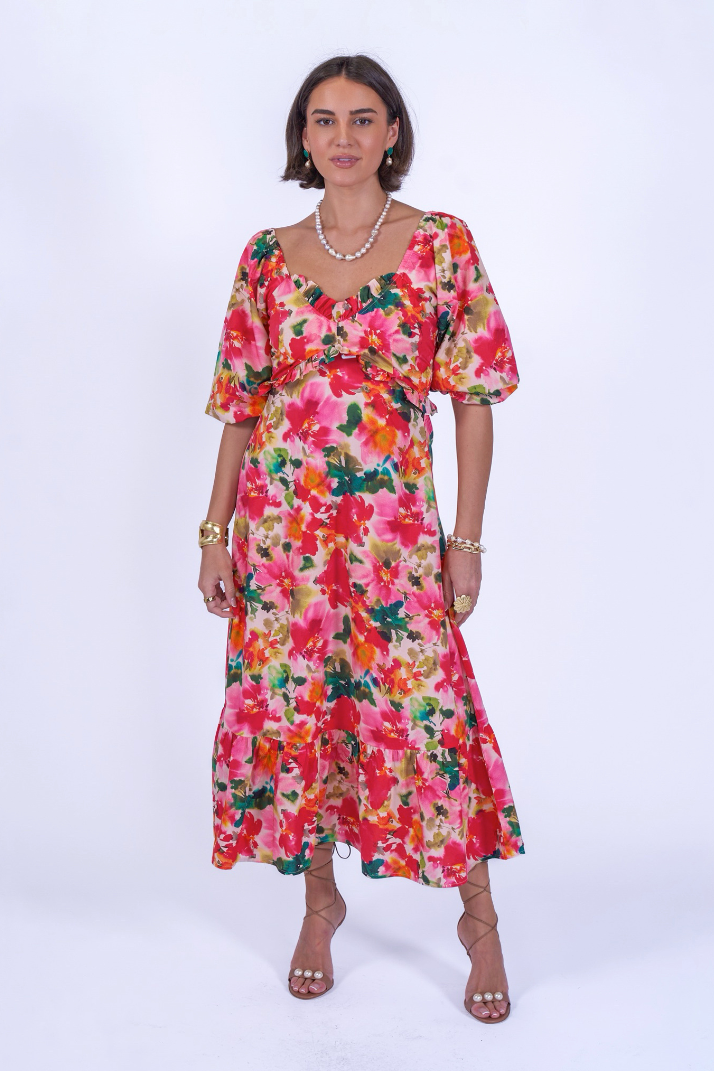 Model wearing New Day Originals Universe Dress Summer Bouquet by New Day Originals, shop New Day Originals at Dotique