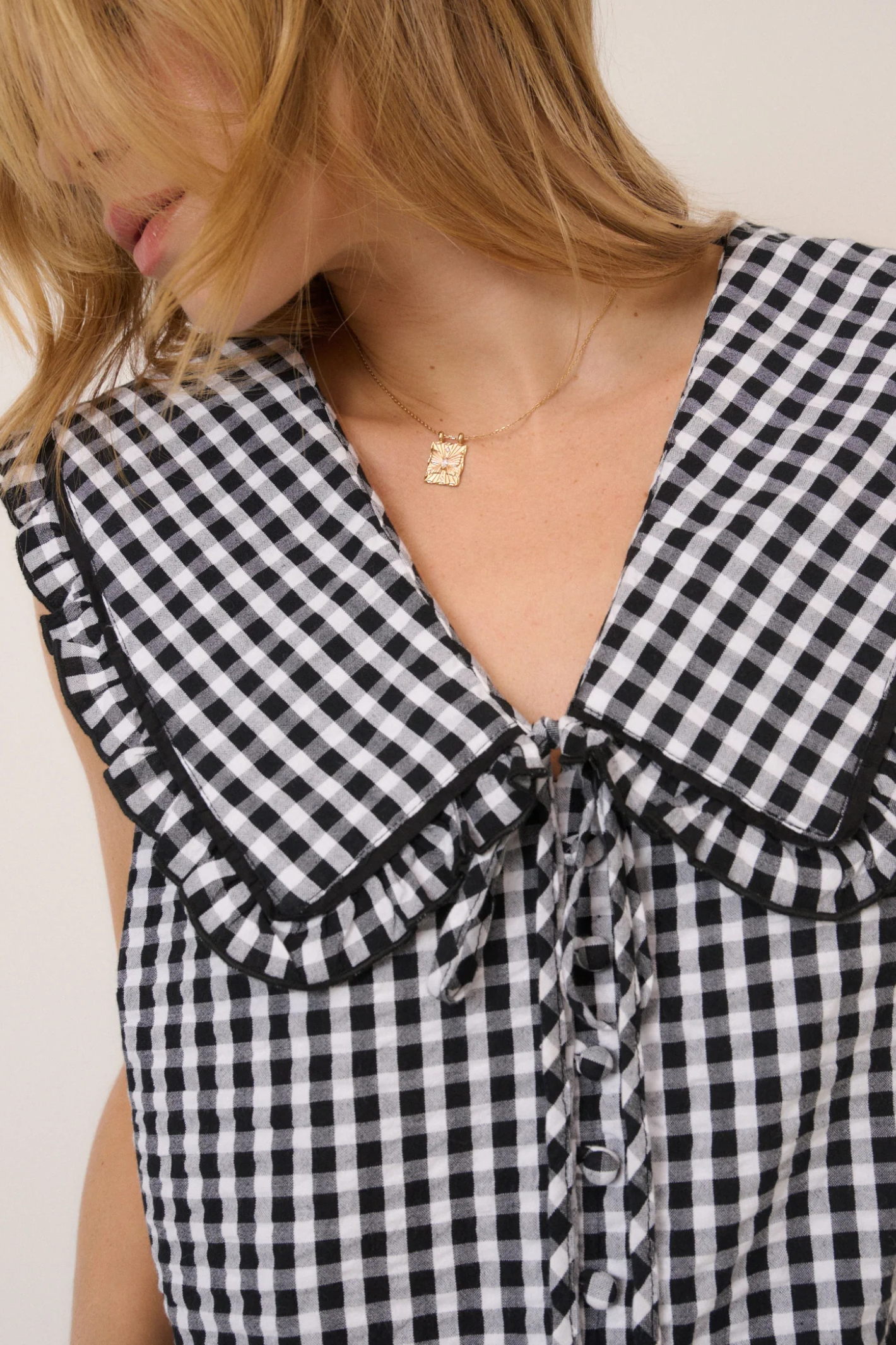 Nobody's Child Blair Black Gingham Ruffle Collar Button Through Top by nobody’s child Shop nobody’s child at Dotique