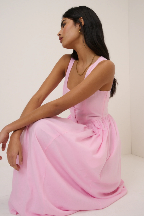 Nobody's Child Pink Cora Midi Dress by nobody’s child worn sleeveless with button details Shop nobody’s child at Dotique