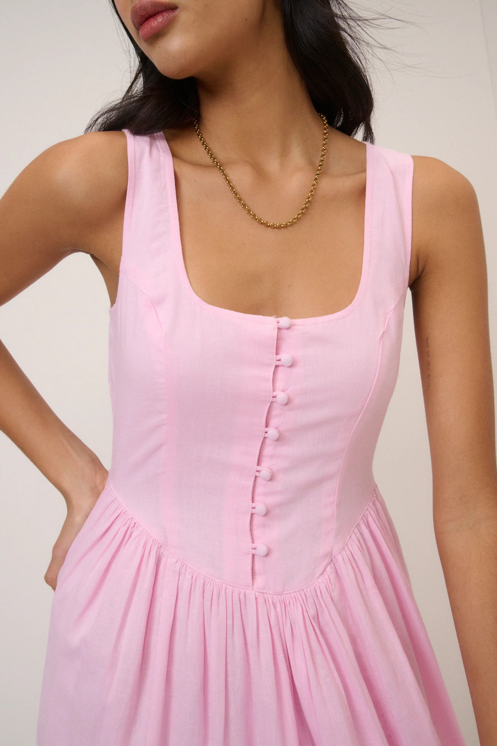 Nobody's Child Pink Cora Midi Dress by nobody’s child featuring button front and sleeveless style Shop nobody’s child at Dotique