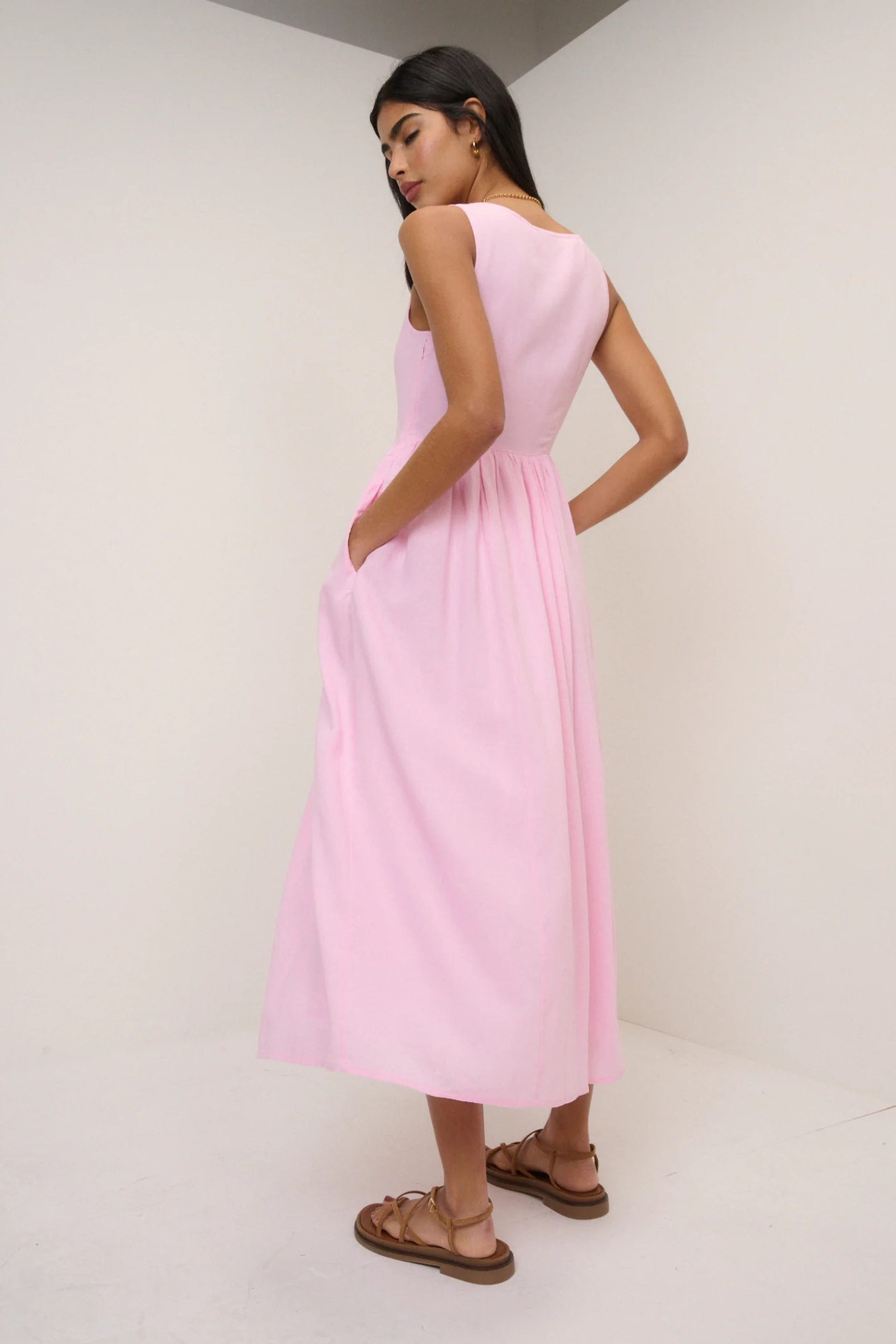 Nobody's Child Pink Cora Midi Dress by nobody’s child featuring sleeveless design and pockets Shop nobody’s child at Dotique