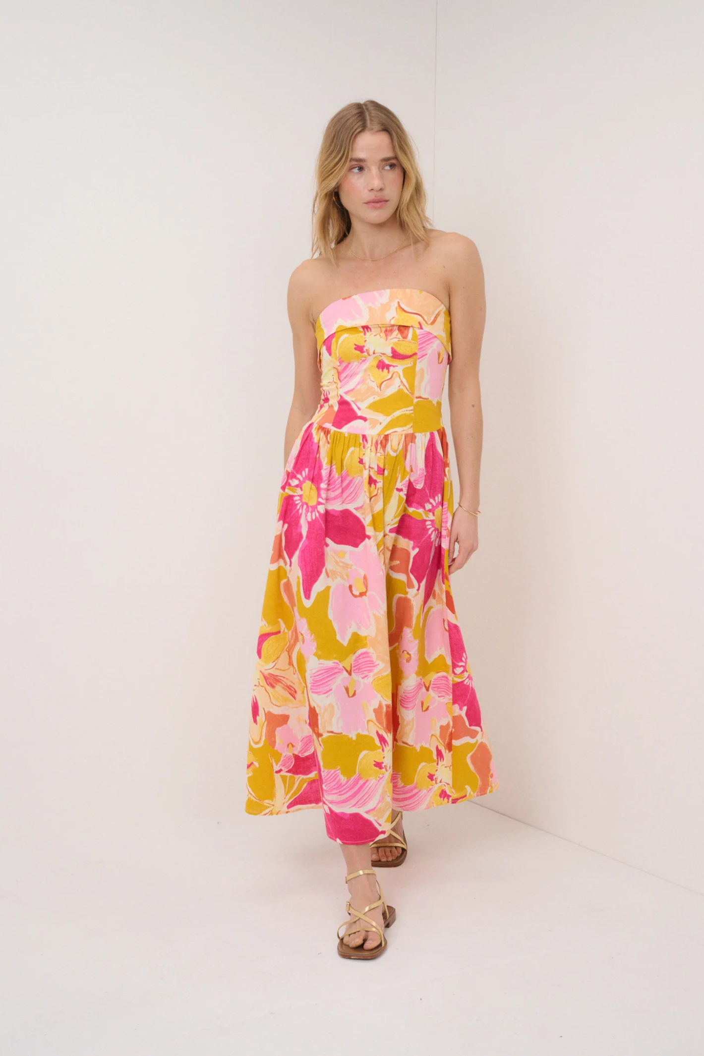 Nobody's Child Pink Floral Fia Linen Midi Dress