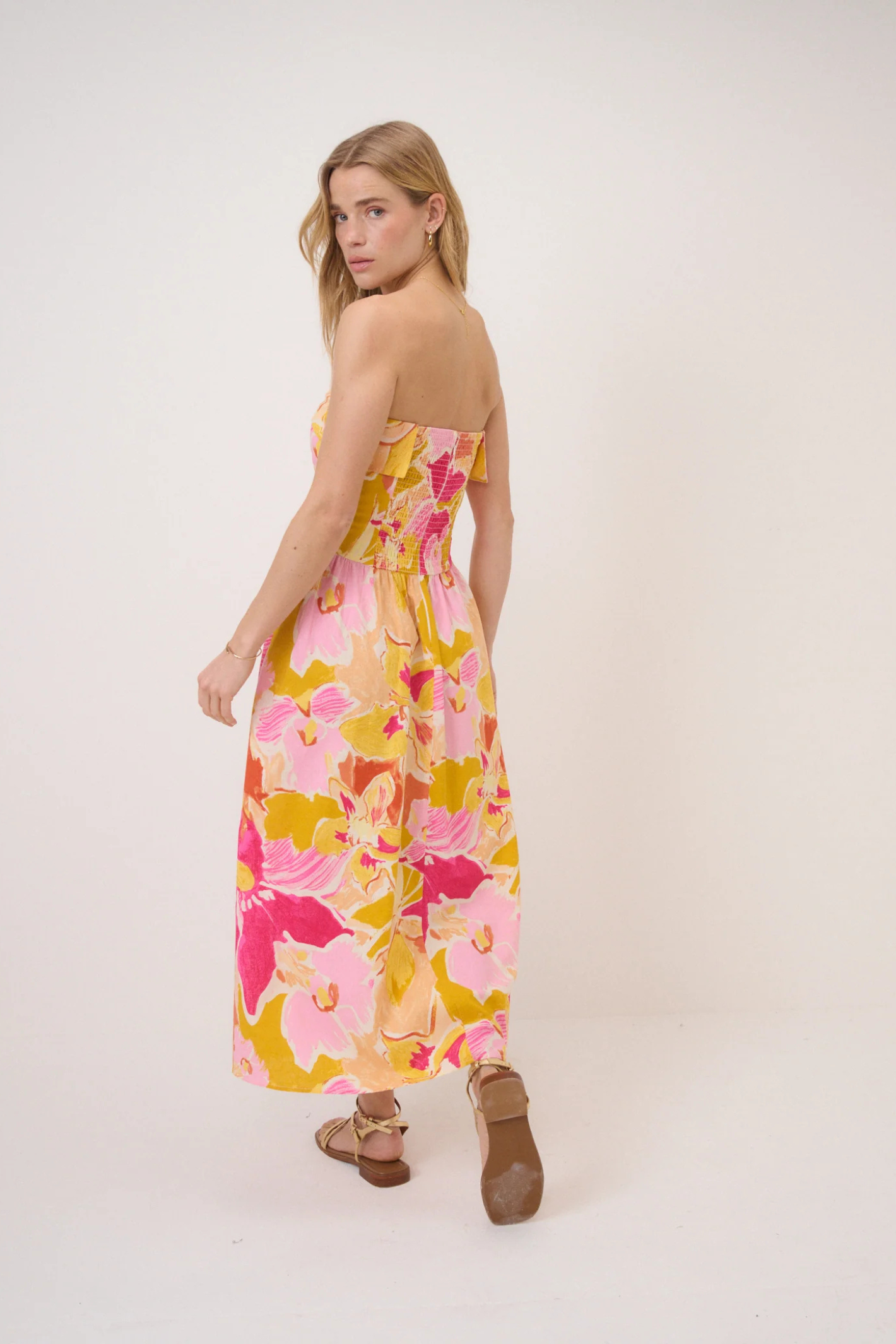 Nobody's Child Pink Floral Fia Linen Midi Dress