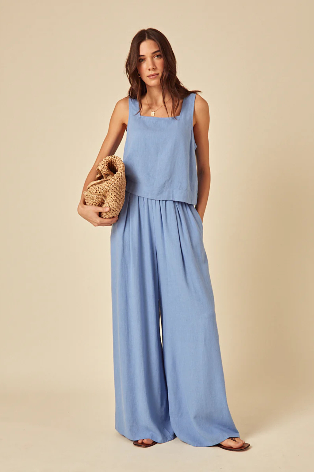 Nobody's Child Jerrow Linen Blend Wide Leg Trousers Blue