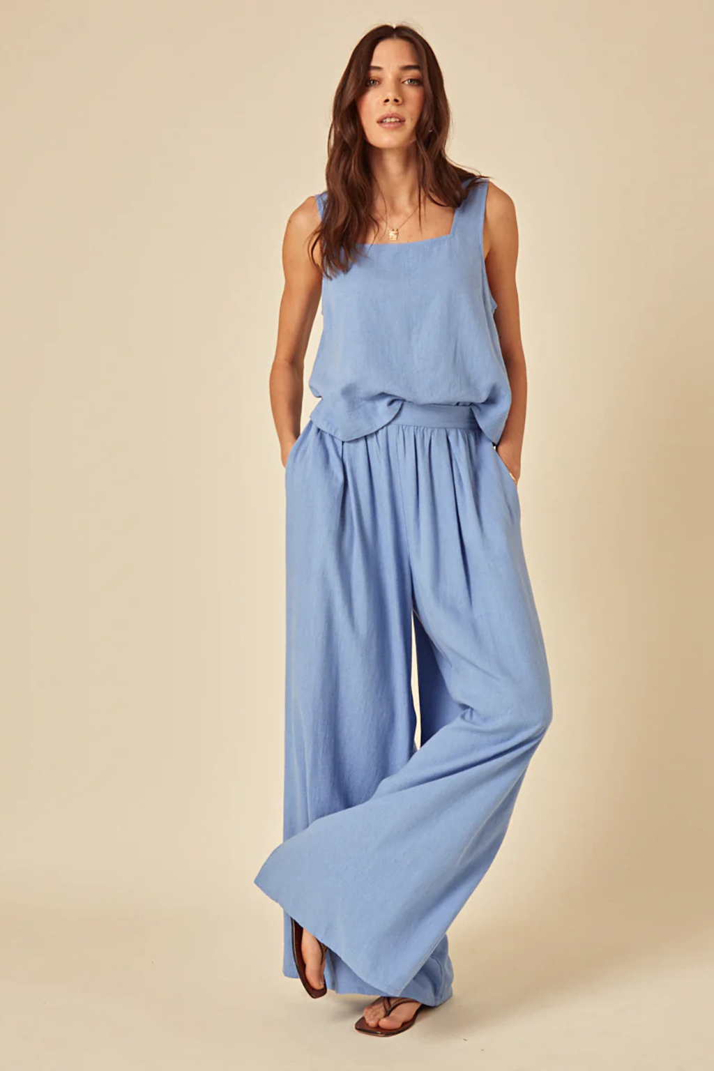 Nobody's Child Jerrow Linen Blend Wide Leg Trousers Blue