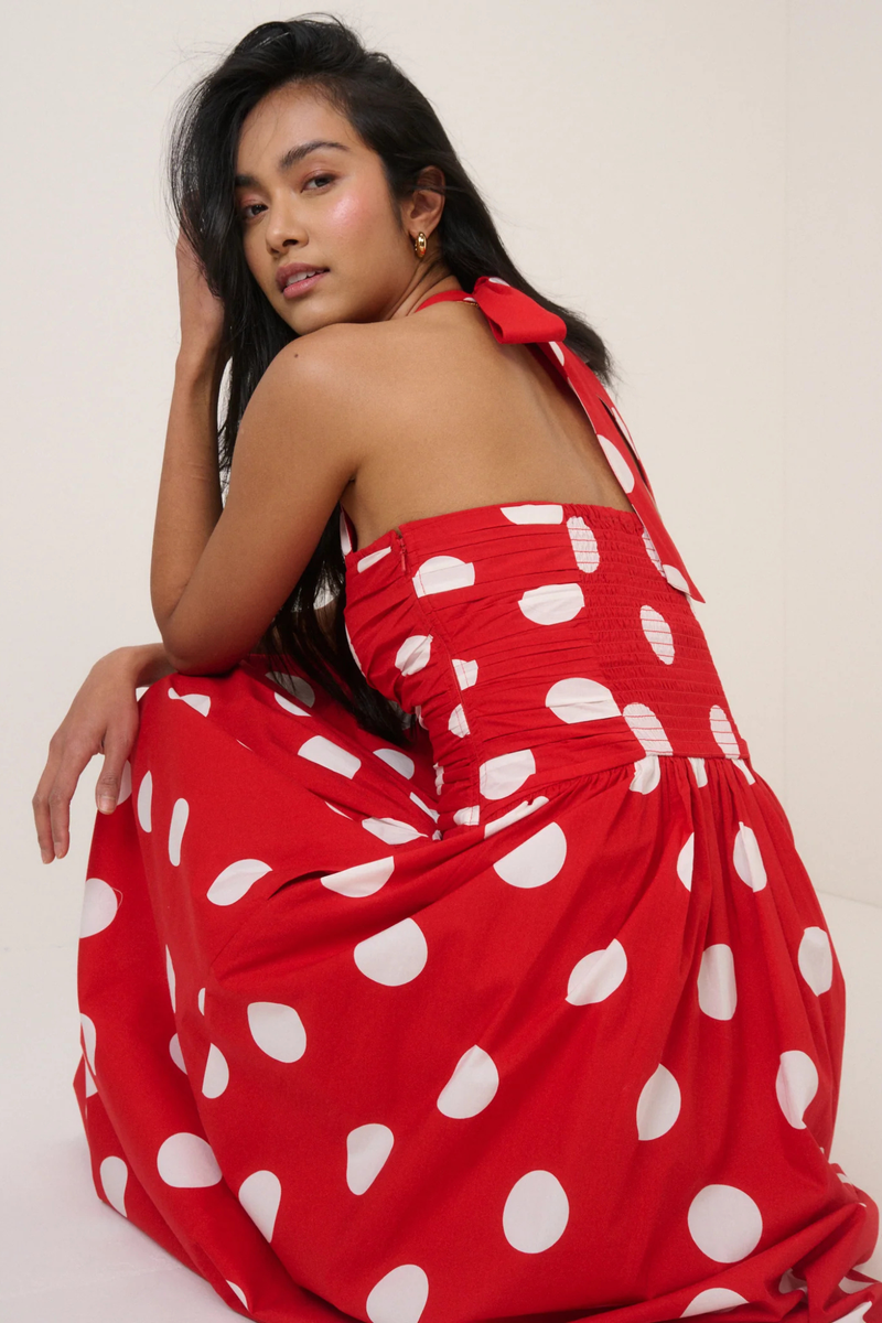 Nobody's Child Red Polka Dot Halterneck Lilah Midi Dress