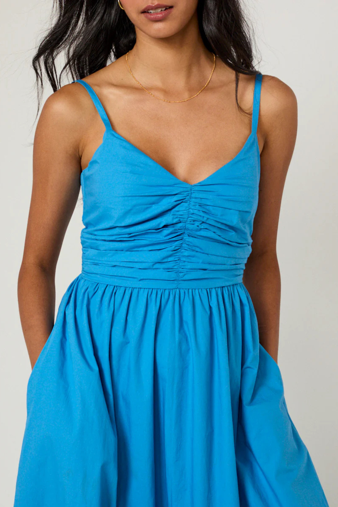 Nobody's Child Paige Midi Dress in blue with ruched front by Nobody’s Child, shop the brand now at Dotique.