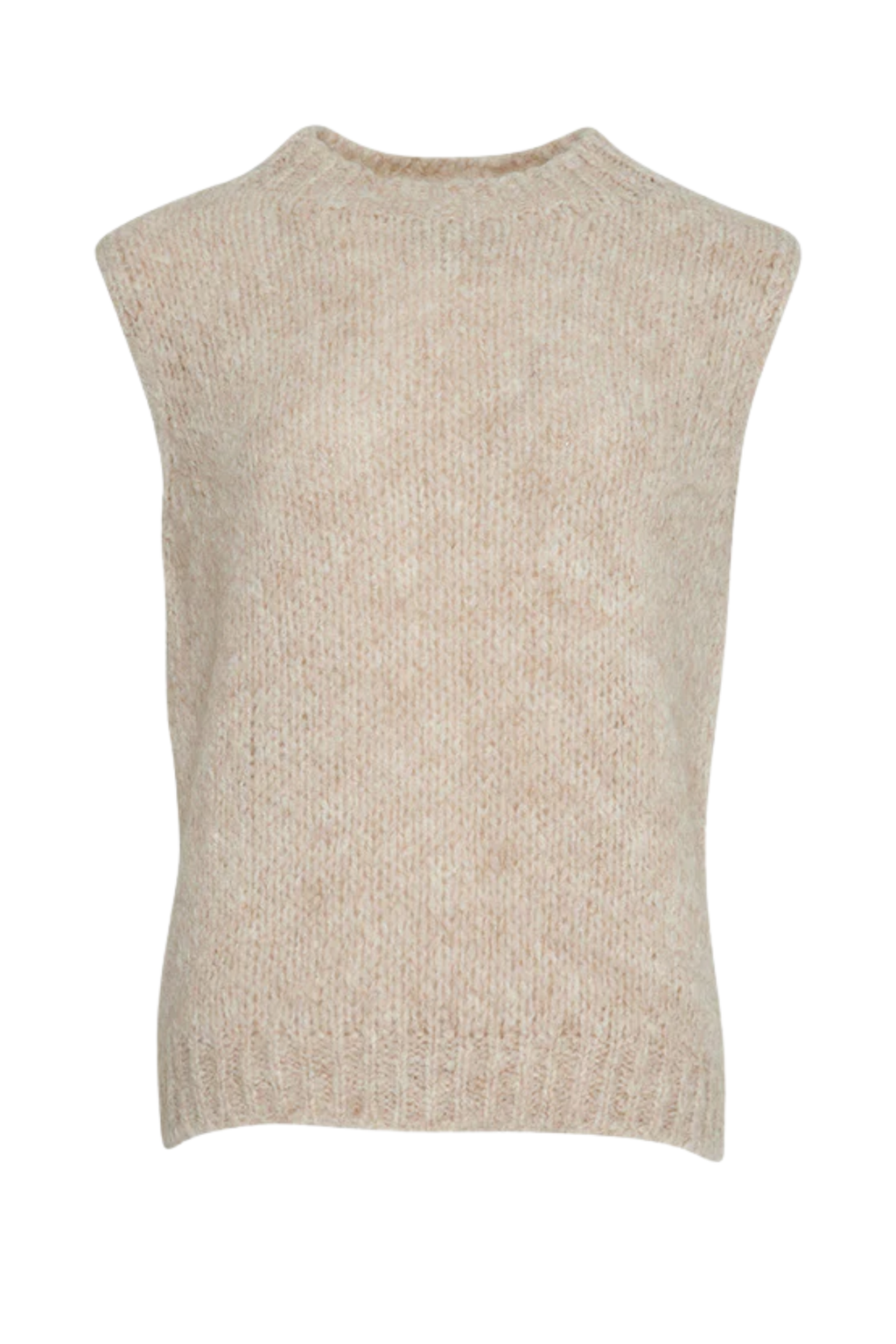 Dotique Noella 11162185 Kala Knit Vest in oatmeal with round neckline and soft knit texture