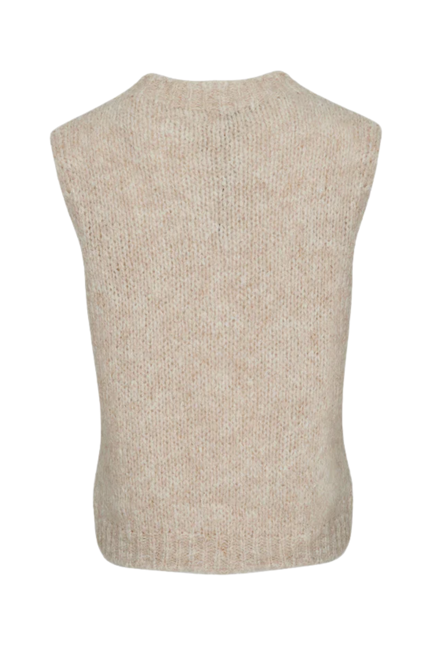Dotique Noella 11162185 Kala Knit Vest in oatmeal with round neckline and soft knit texture