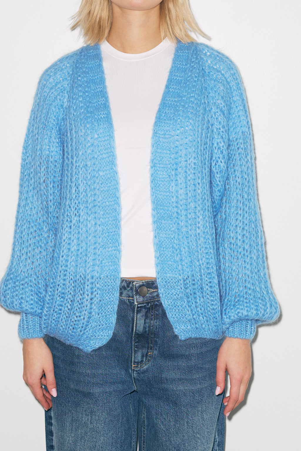 Dotique Noella 12261003 Joseph Knit Cardigan in blue with button-front and ribbed trims