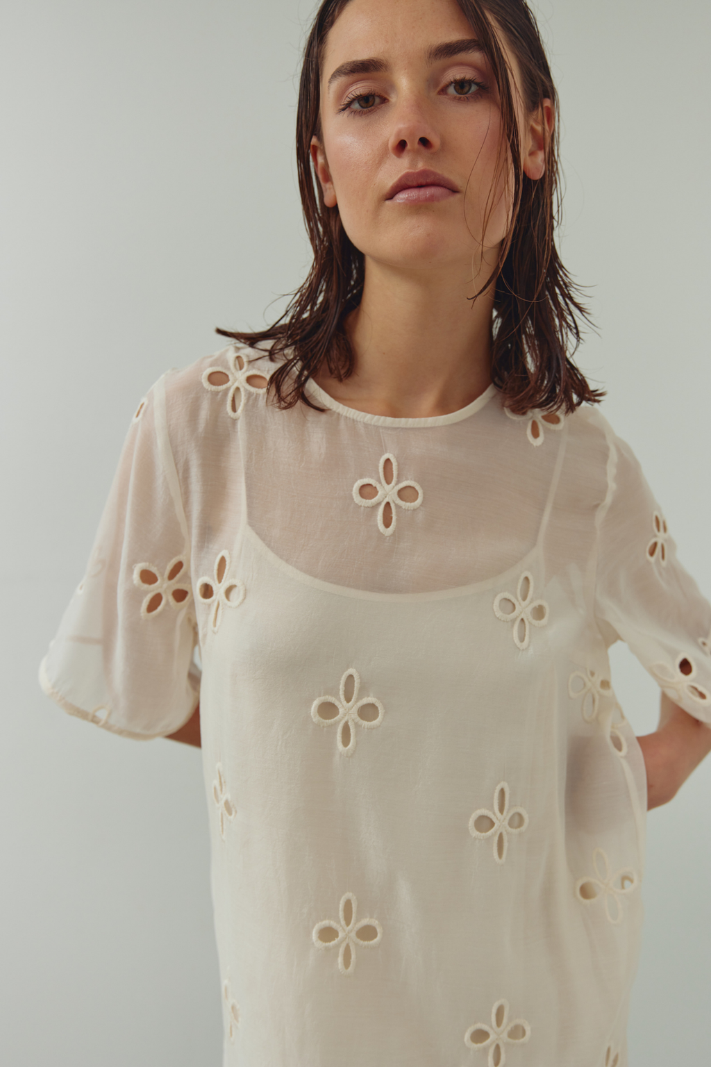 Dotique Noella 15100001 N-Linett Dress in ivory with floral cut-out detailing