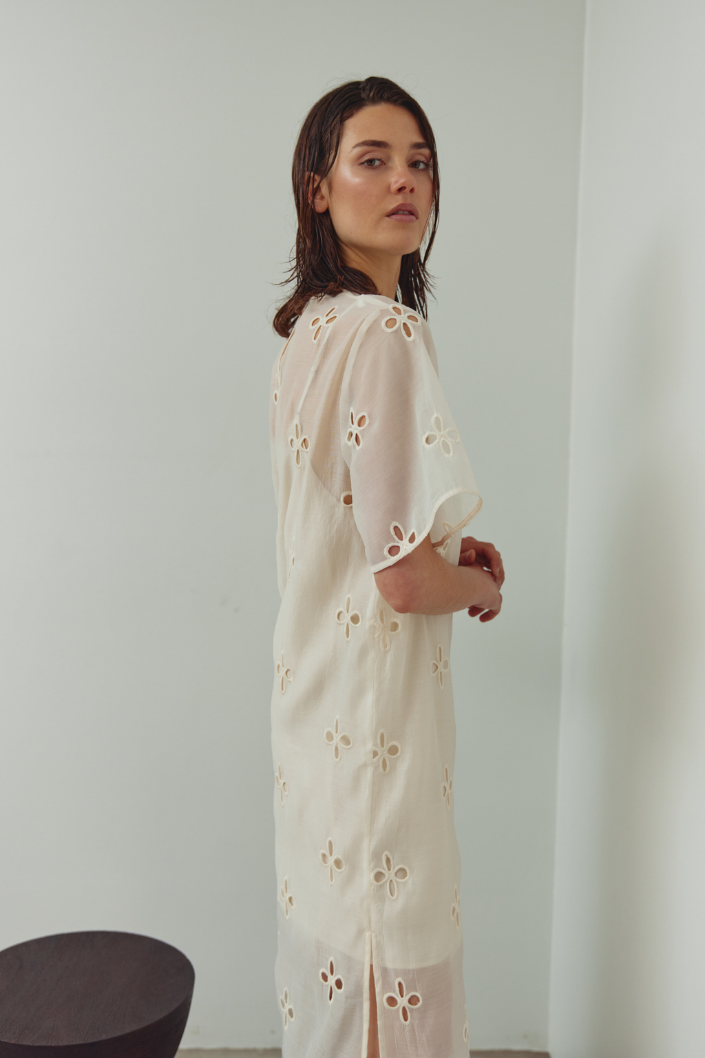 Dotique Noella 15100001 N-Linett Dress in ivory with floral cut-out detailing