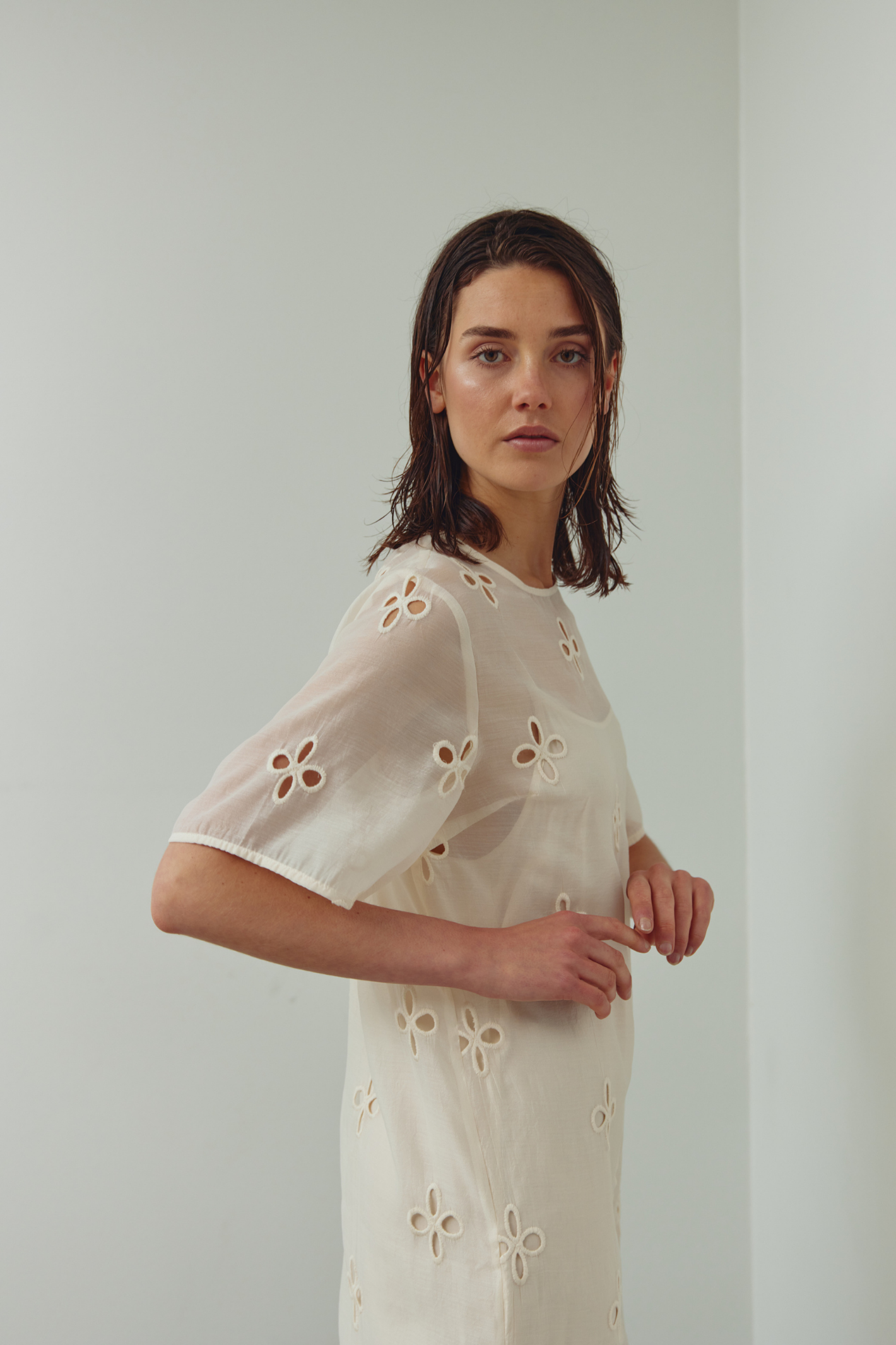 Dotique Noella 15100001 N-Linett Dress in ivory with floral cut-out detailing