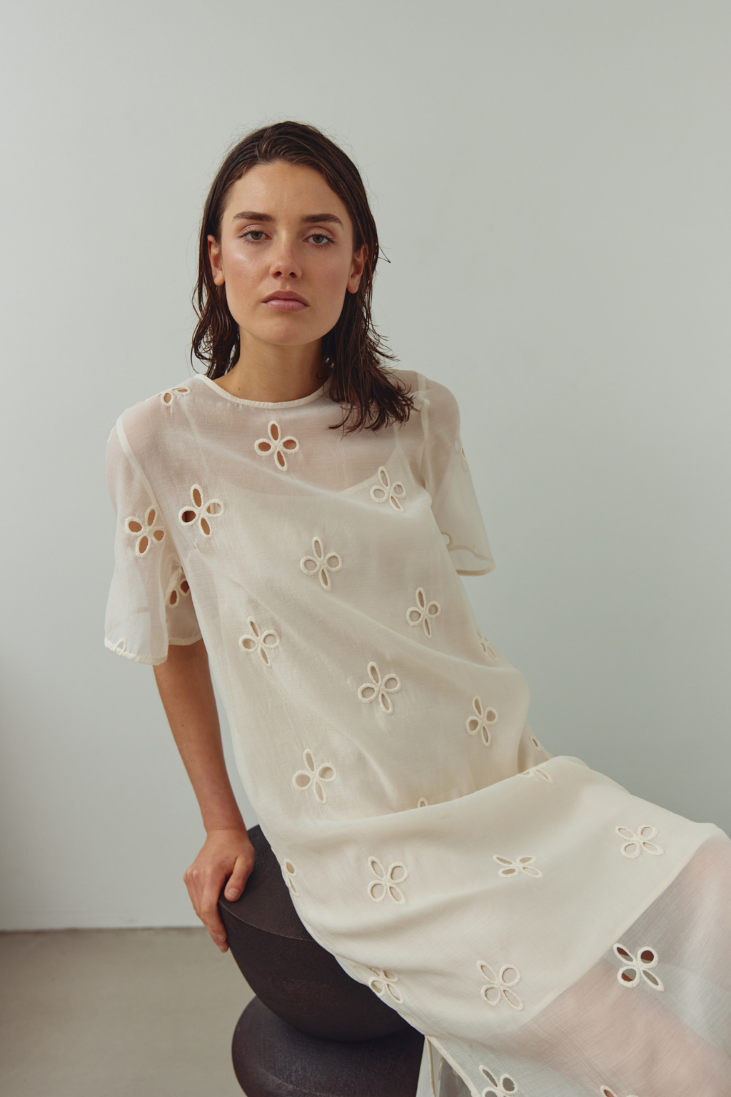 Dotique Noella 15100001 N-Linett Dress in ivory with floral cut-out detailing