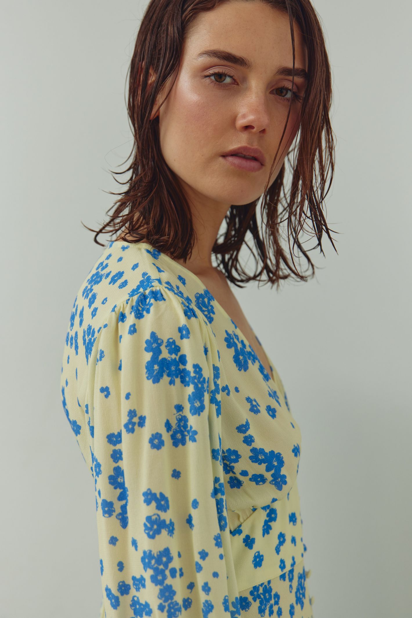 Dotique Noella 15130003 N-Lilith Maxi Dress in Deja Yellow print with deep V-neckline