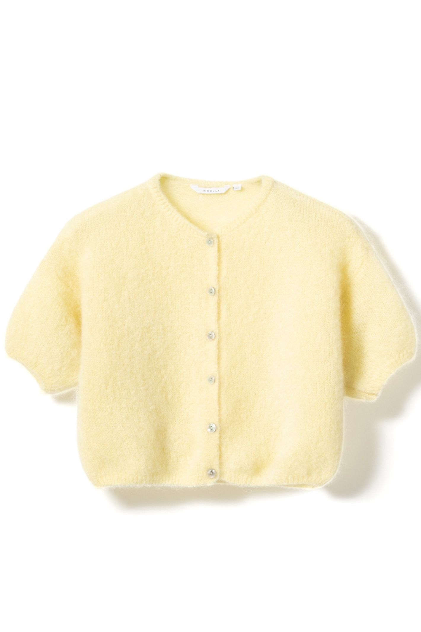 Dotique Noella 15250001 N-Lorell Knit Cardigan in light yellow with short sleeves and button down front