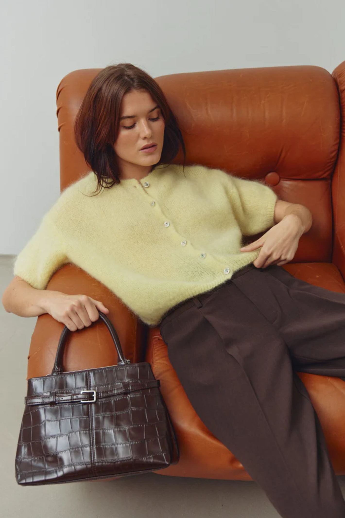 Dotique Noella 15250001 N-Lorell Knit Cardigan in light yellow with short sleeves and button down front