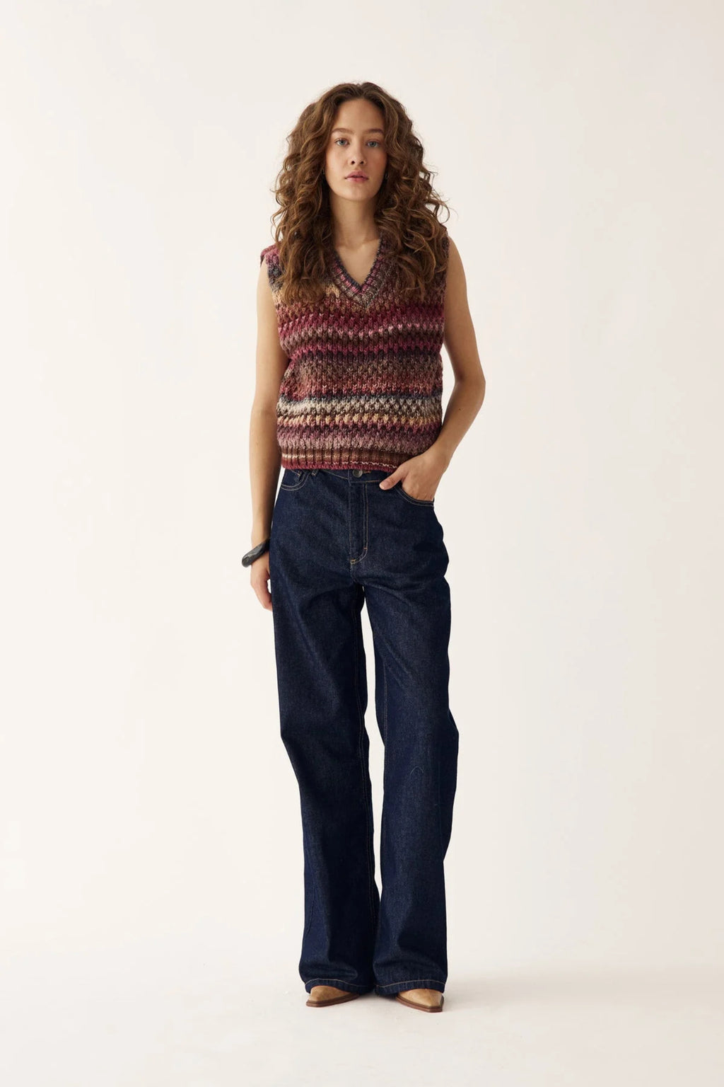 The Noella Gio Knit Vest in Rust Mix brings all the warmth and character of autumn dressing into one beautifully textured piece. Shop Noella at Dotique.