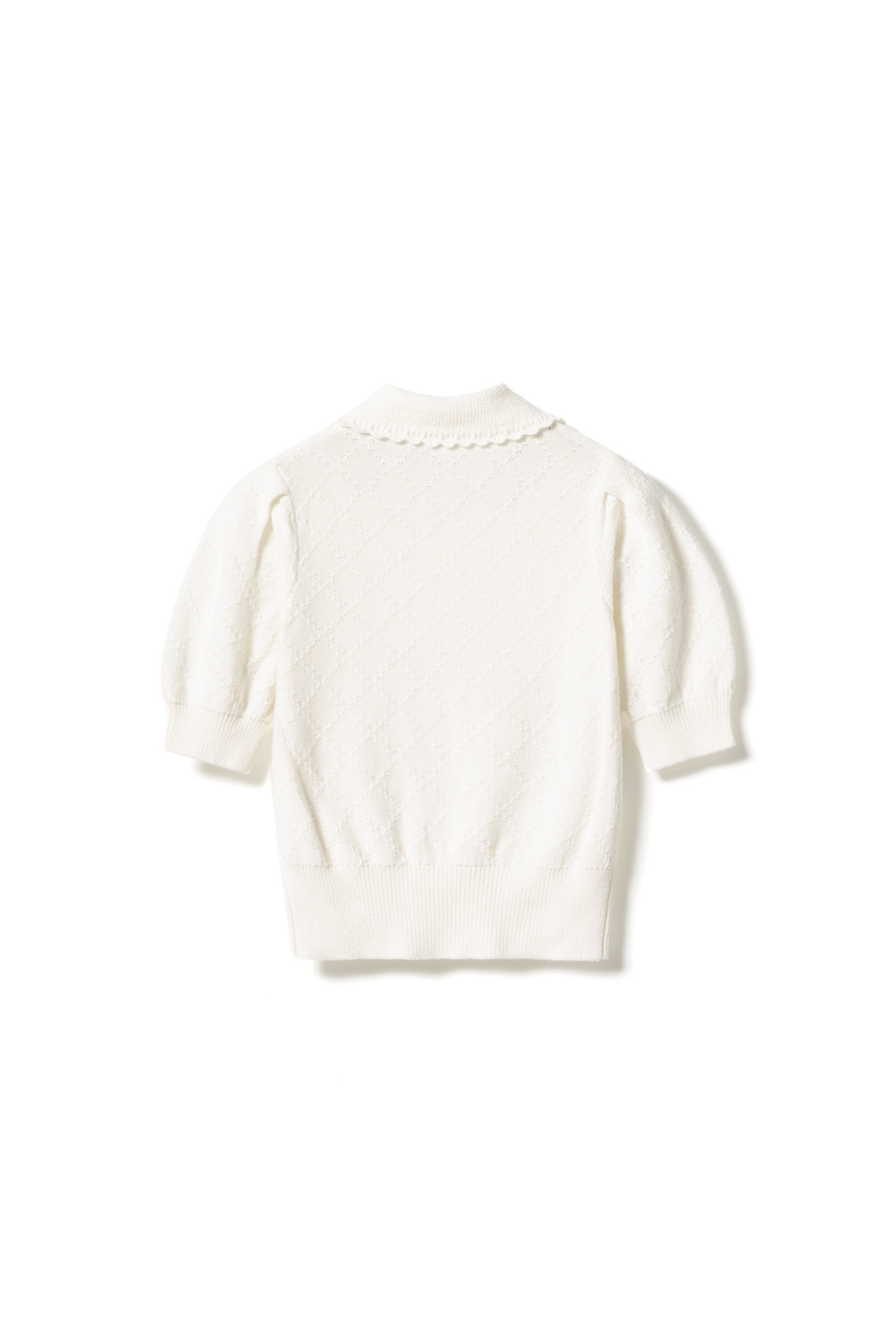 Noella 15010001 N-Madeleine Knit Ivory with embroidered collar, short sleeves and textured cotton knit at Dotique