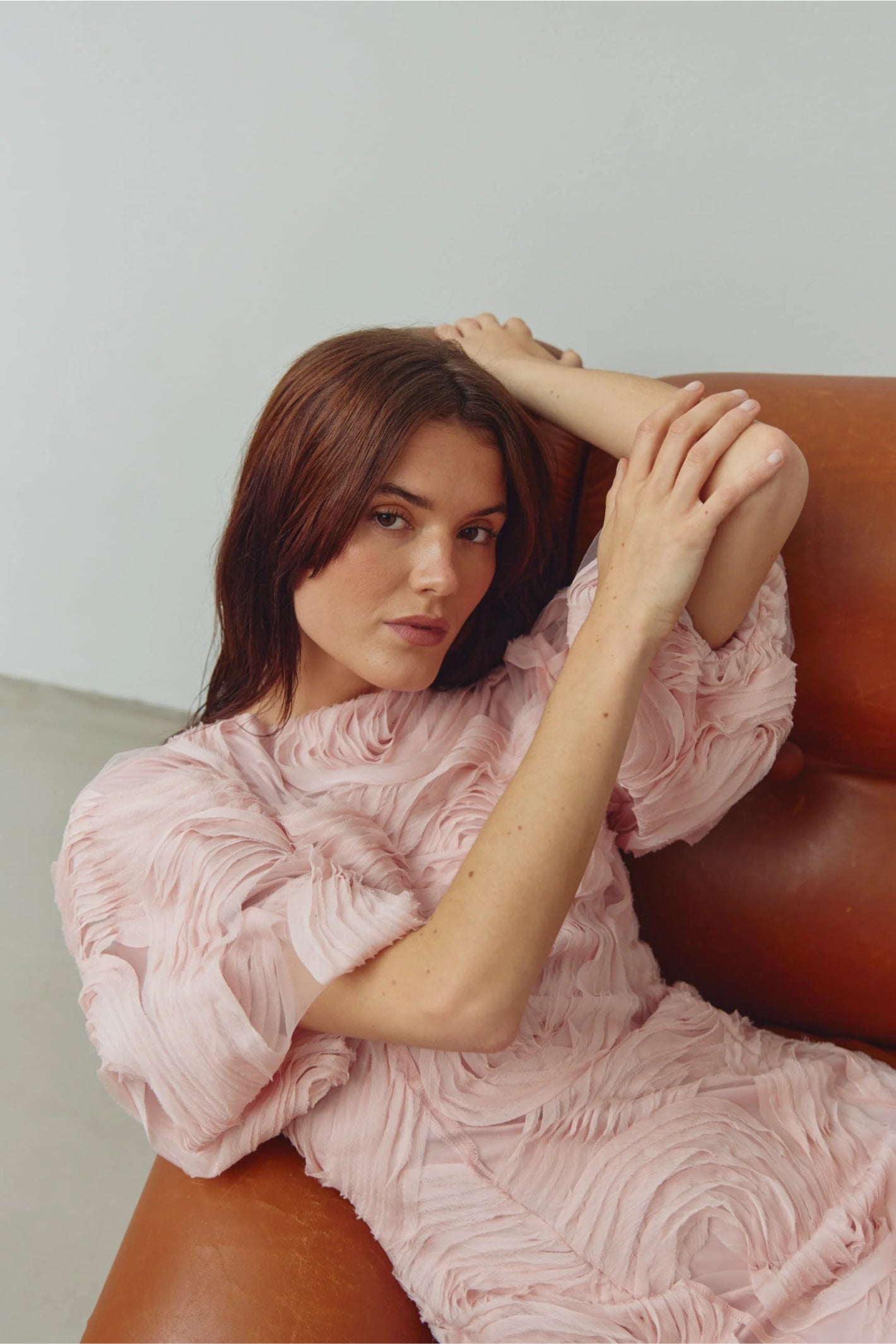 Woman wearing Noella 15430001 N-Michaela Dress Baby Pink by Noella, shop the Noella collection at Dotique online.