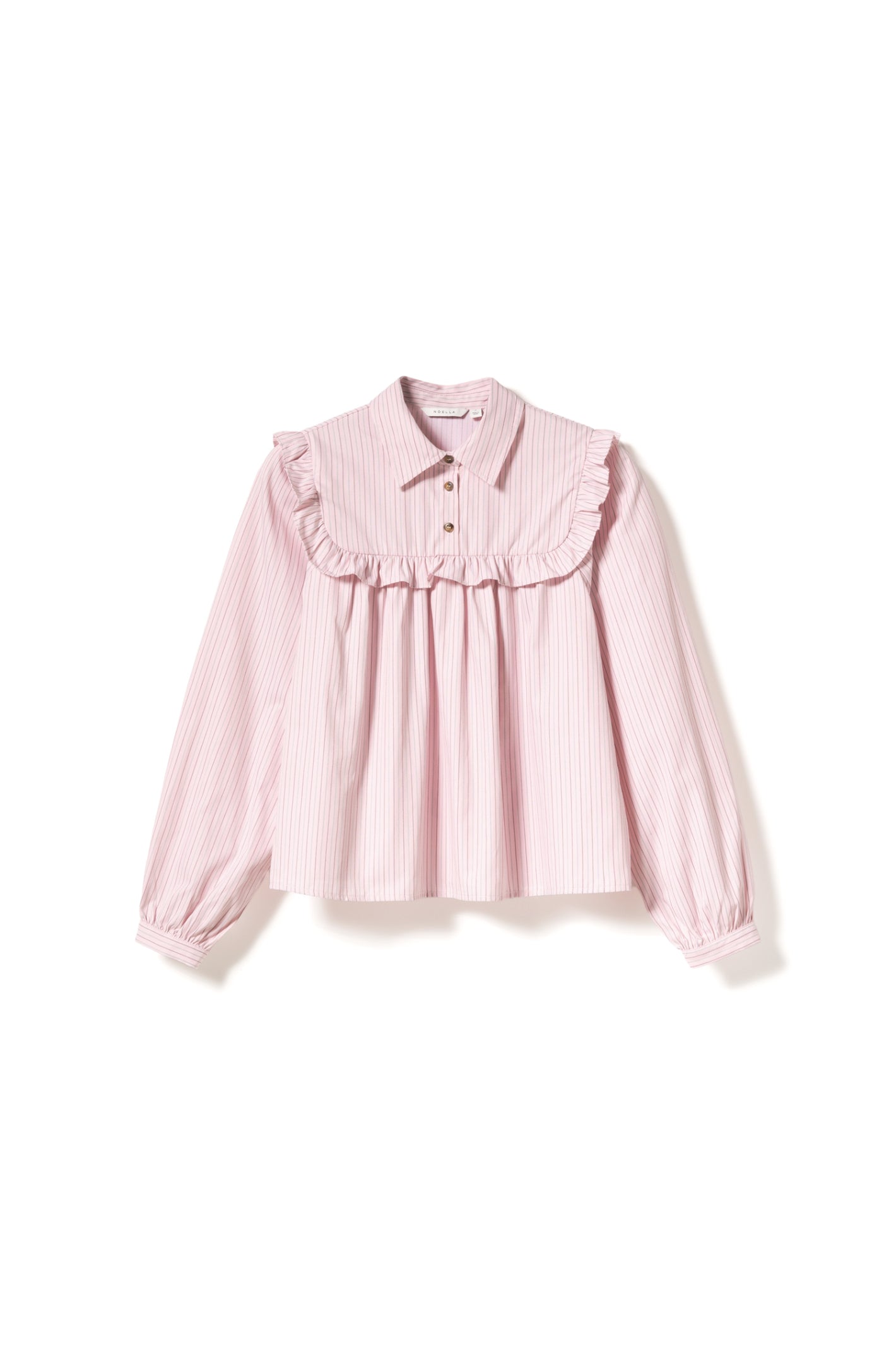 Noella 15360001 N-Mikayla Blouse Donnie Blush Stripe by noella with ruffle yoke detail, shop noella at Dotique