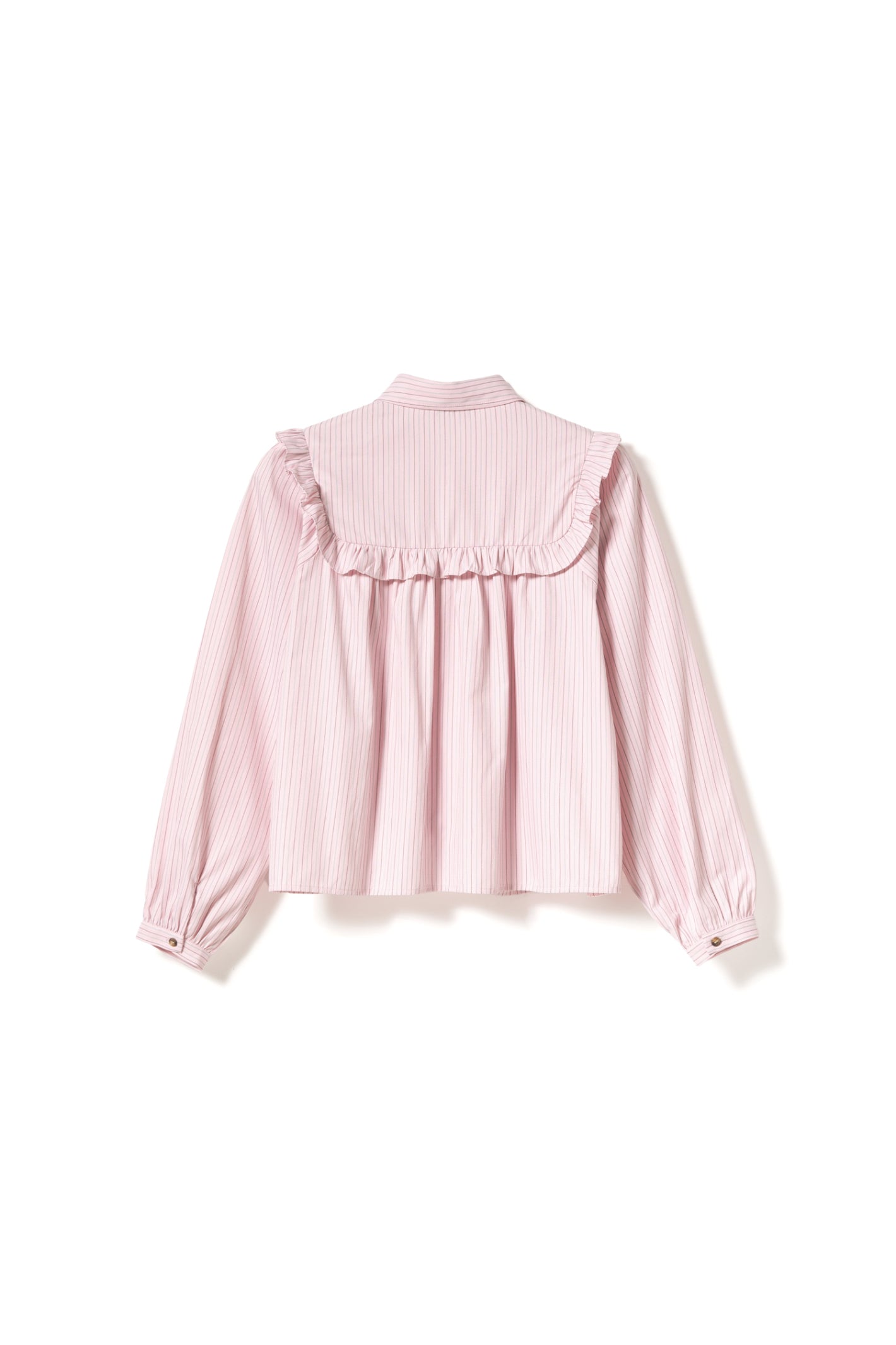Back view of Noella 15360001 N-Mikayla Blouse Donnie Blush Stripe by noella shop noella at Dotique with ruffle detail and pink stripes