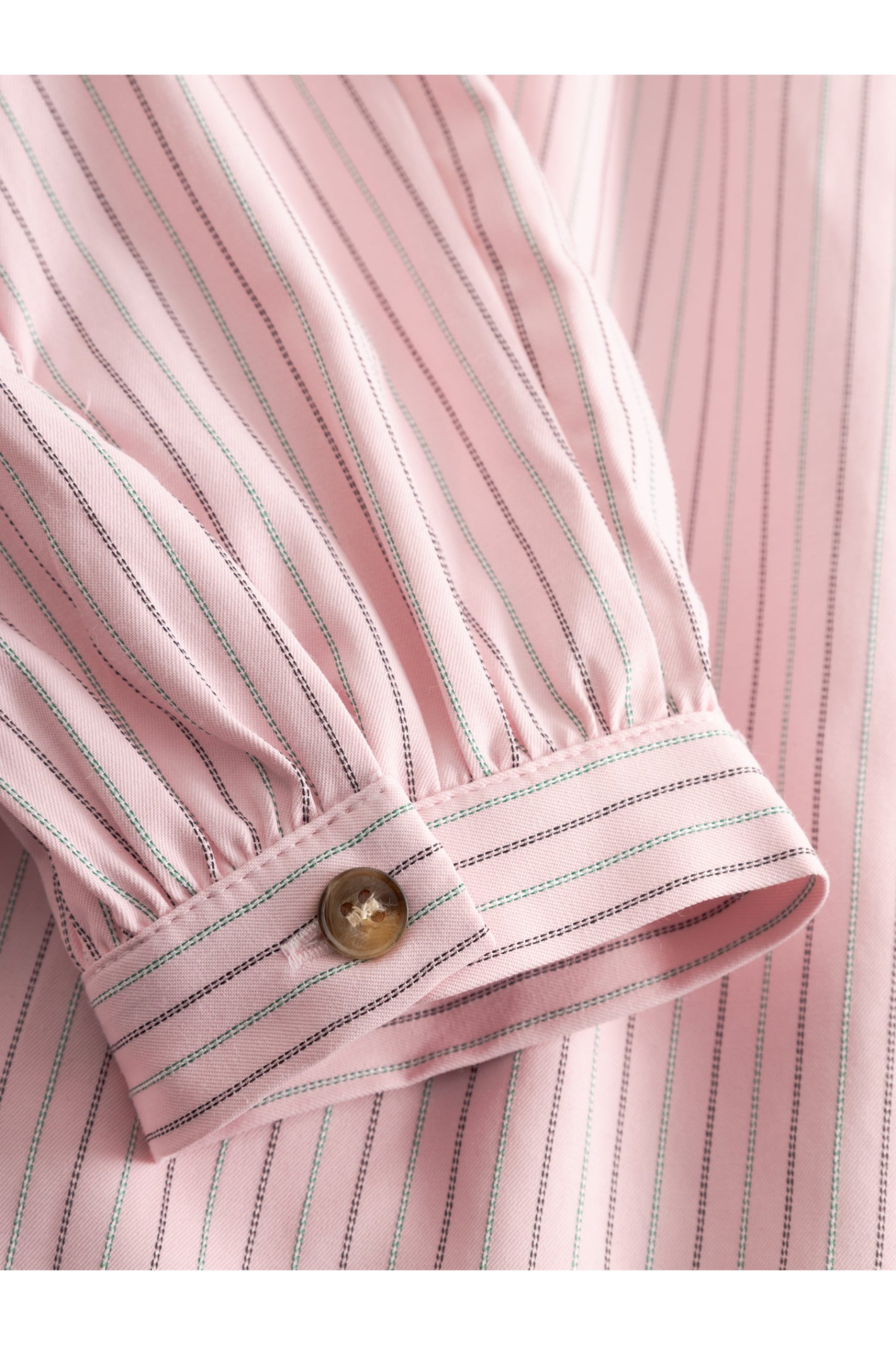 Close-up of cuff detail on Noella 15360001 N-Mikayla Blouse Donnie Blush Stripe by noella shop noella at Dotique