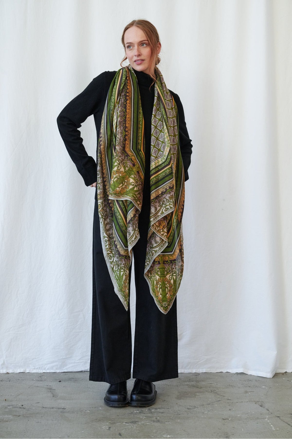 One Hundred Stars Amulet Green Scarf, official product photograph. Shop One Hundred Stars at Dotique.