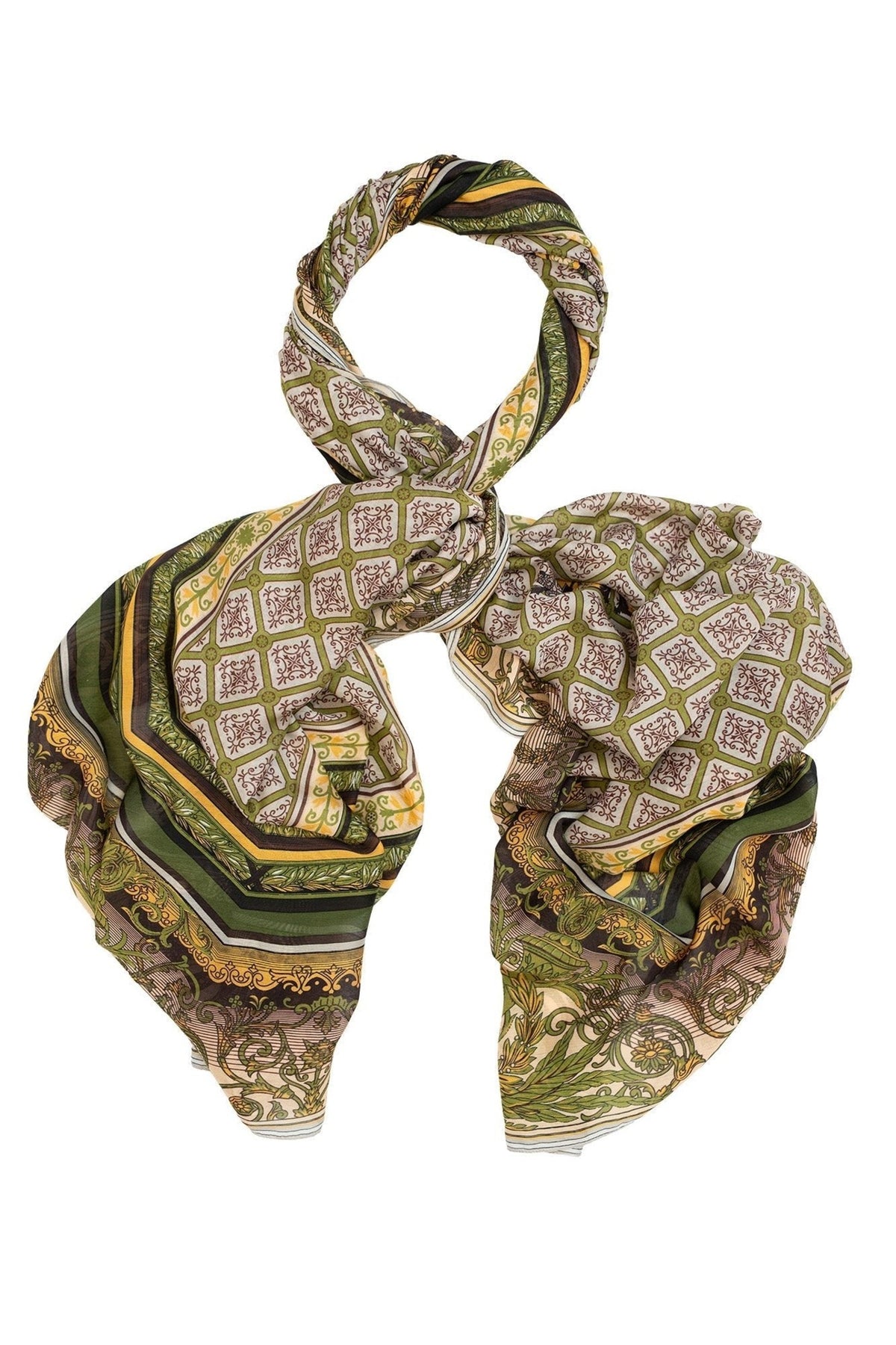 One Hundred Stars Amulet Green Scarf, official product photograph. Shop One Hundred Stars at Dotique.