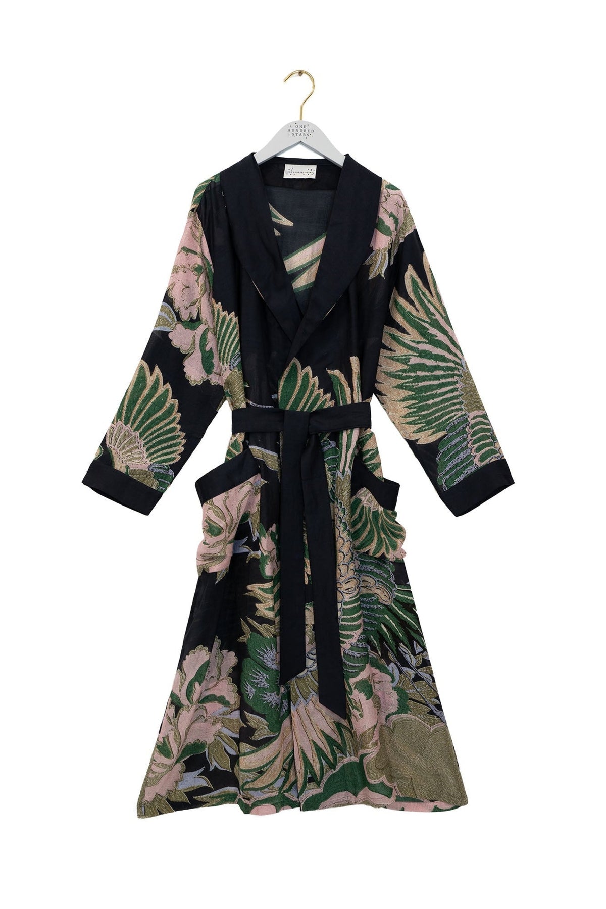 One Hundred Stars Crane Emerald Gown, official product photograph. Shop One Hundred Stars at Dotique.