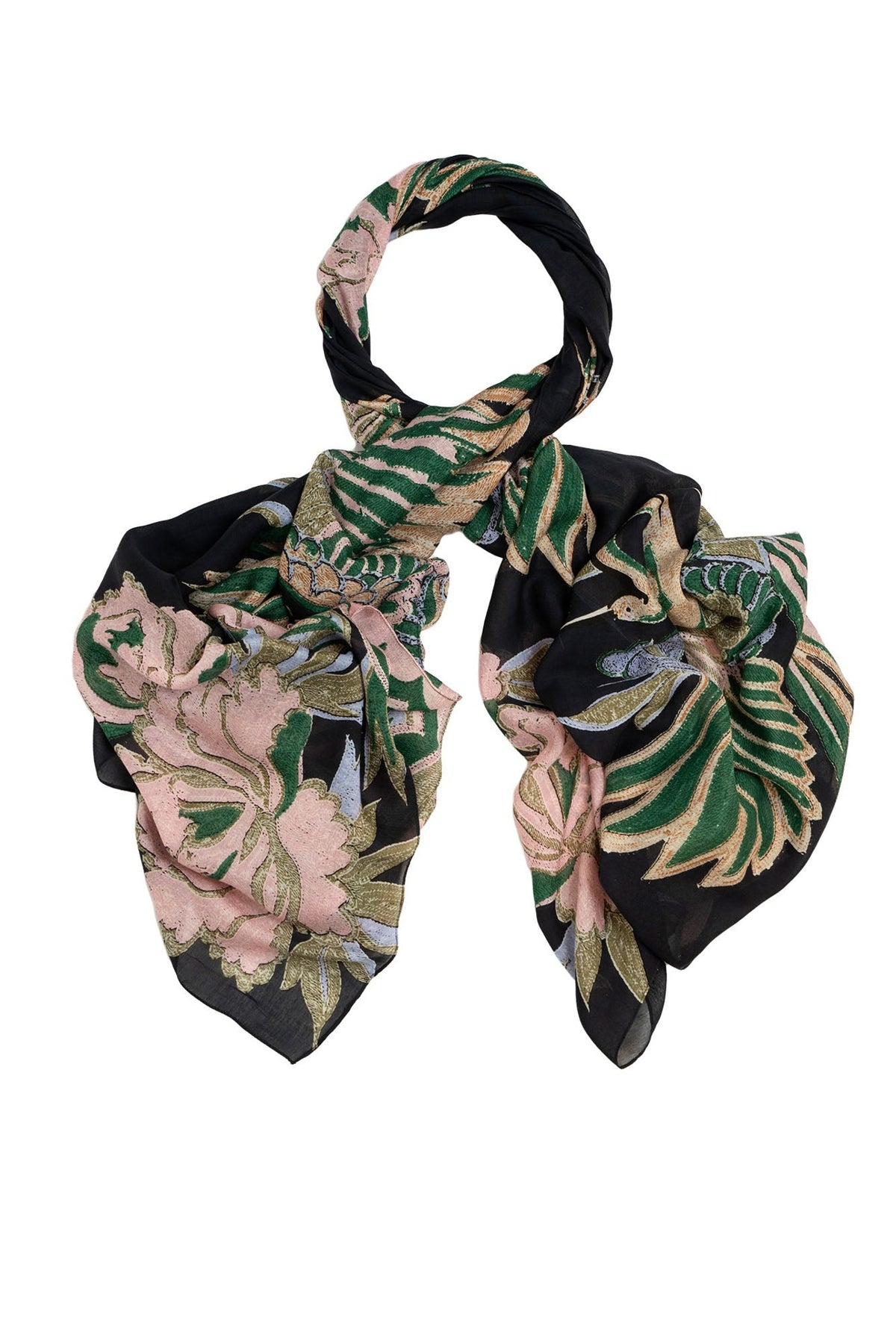 One Hundred Stars Crane Emerald Scarf, official product photograph. Shop One Hundred Stars at Dotique.