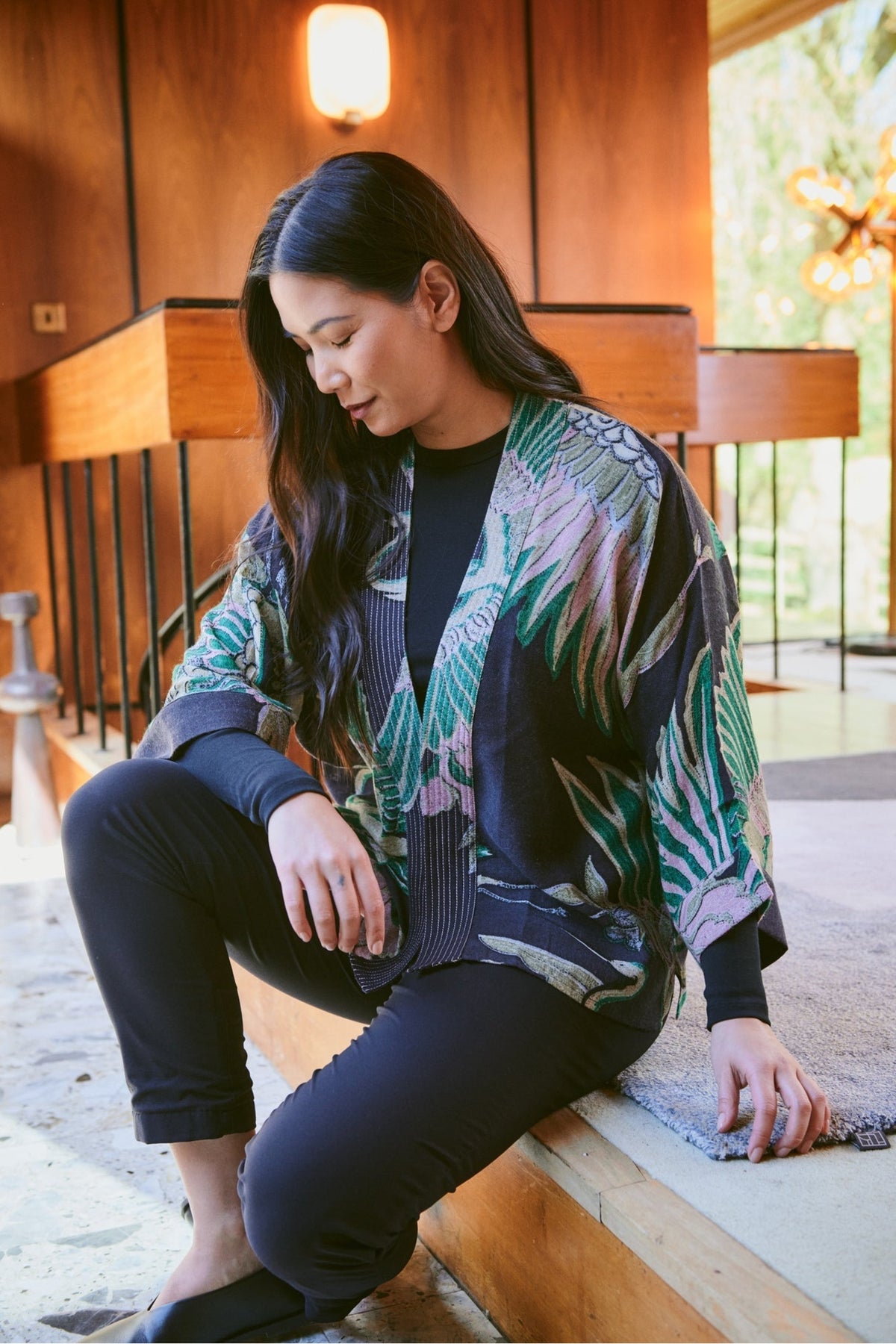 One Hundred Stars Crane Emerald Wool Kimono, official product photograph. Shop One Hundred Stars at Dotique.