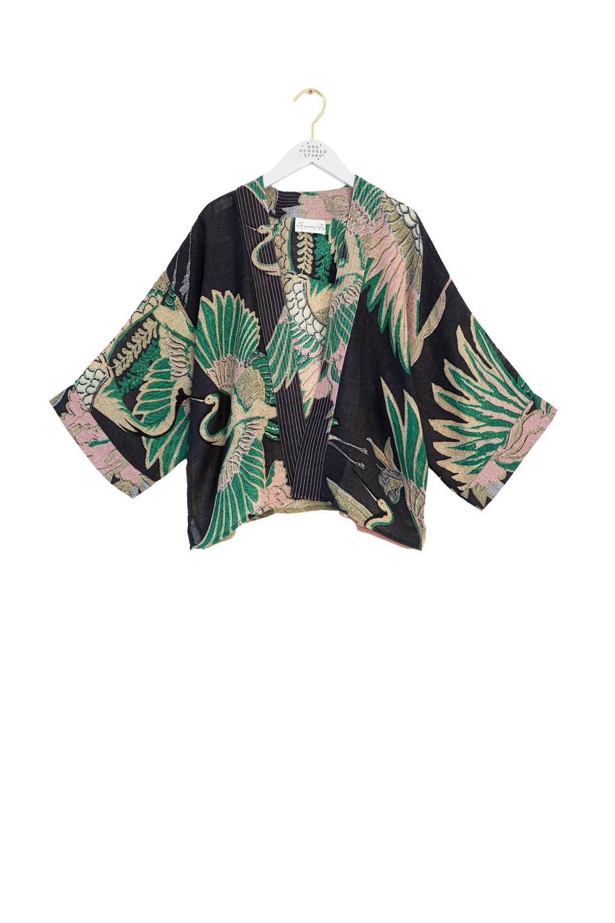 One Hundred Stars Crane Emerald Wool Kimono, official product photograph. Shop One Hundred Stars at Dotique.