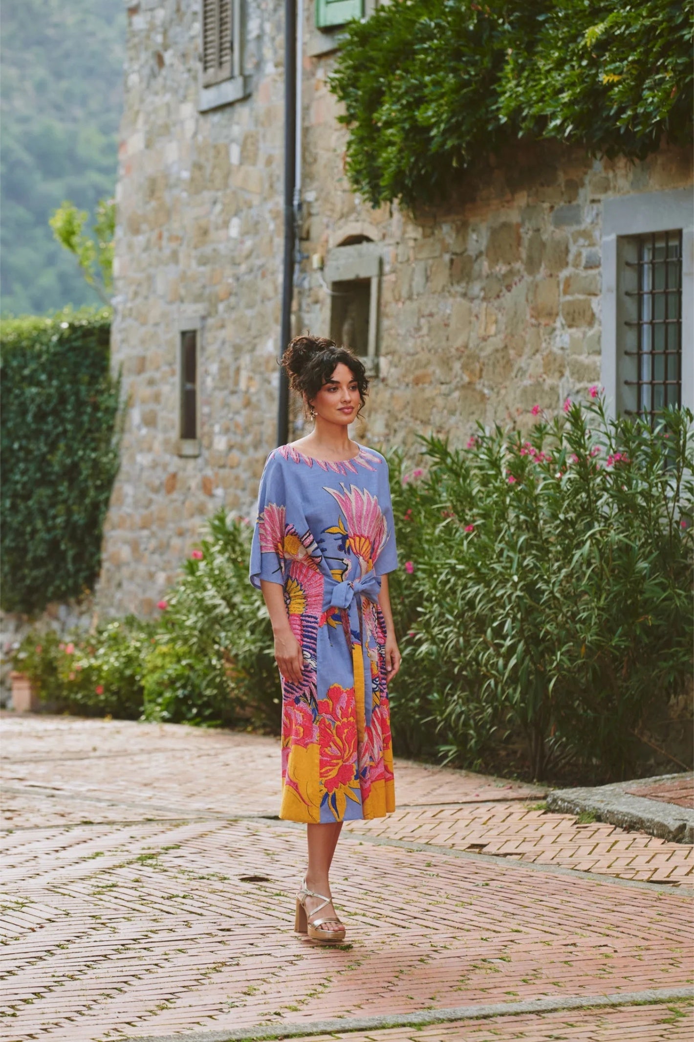 One Hundred Stars DOBCRAPWK Crane Periwinkle Obi Dress