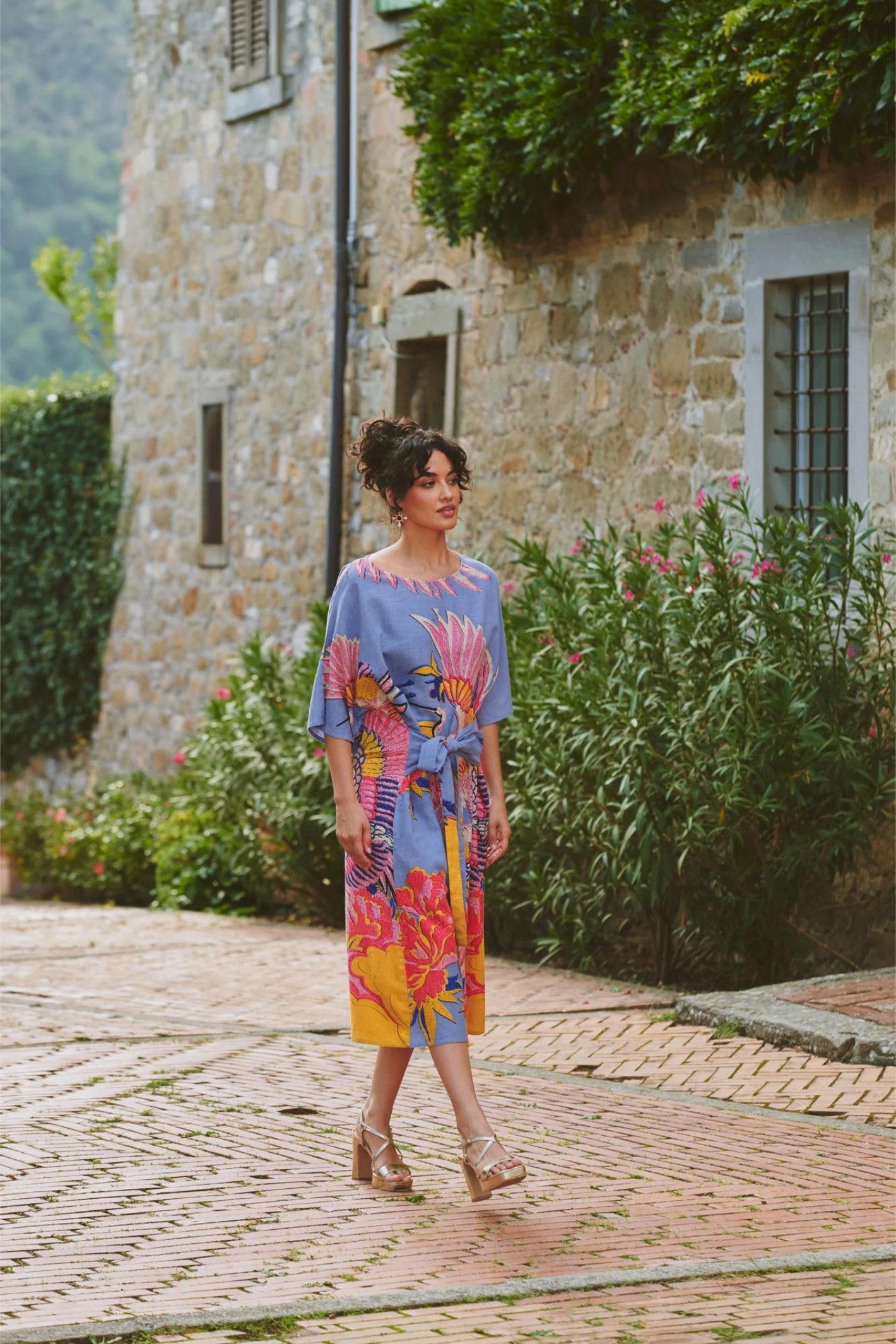 One Hundred Stars DOBCRAPWK Crane Periwinkle Obi Dress