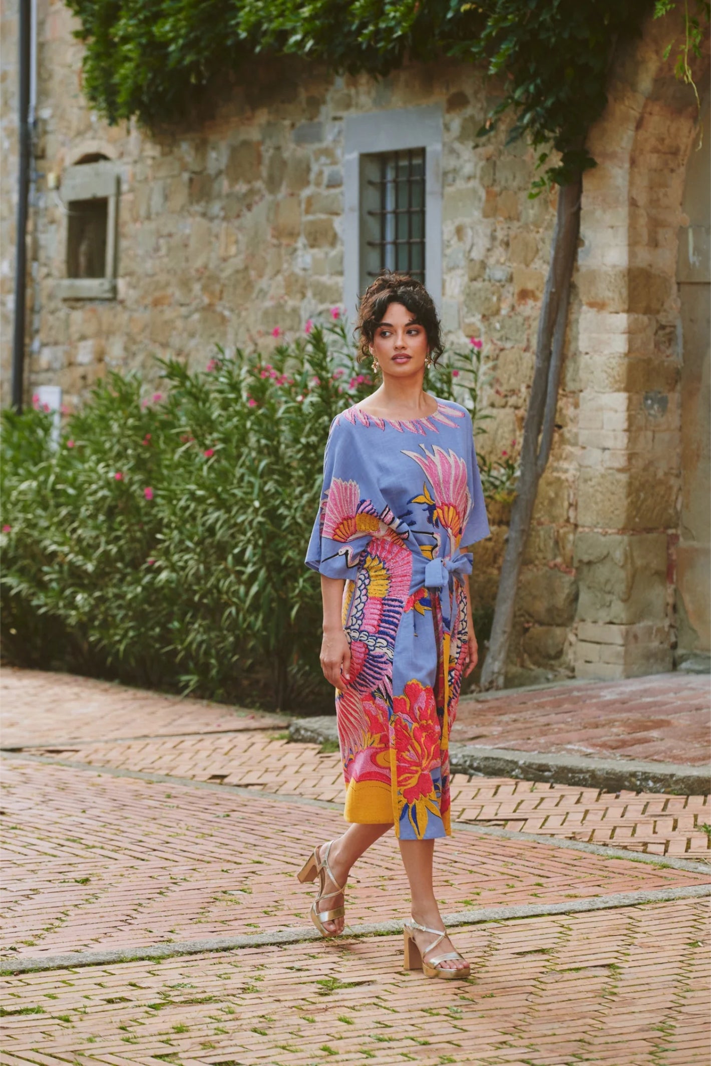 One Hundred Stars DOBCRAPWK Crane Periwinkle Obi Dress