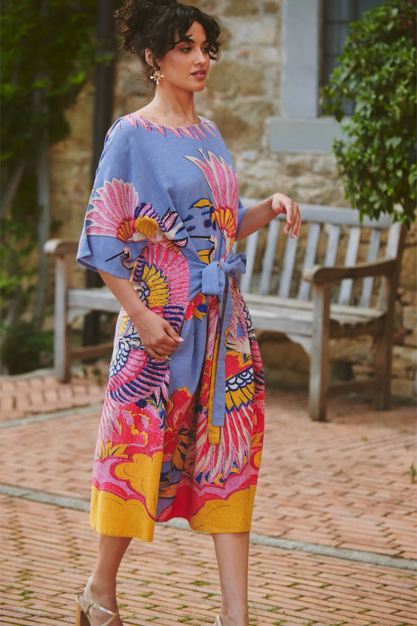 One Hundred Stars DOBCRAPWK Crane Periwinkle Obi Dress