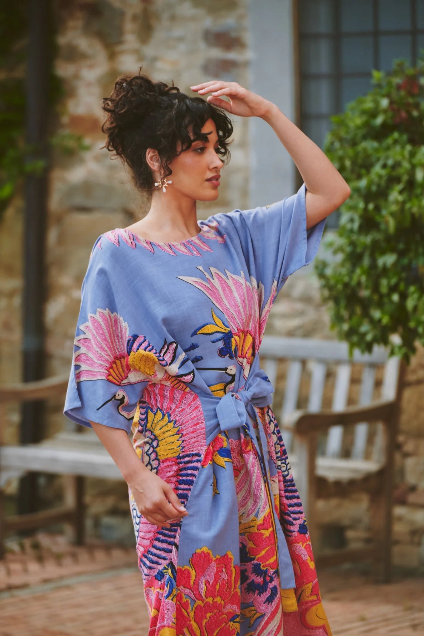 One Hundred Stars DOBCRAPWK Crane Periwinkle Obi Dress