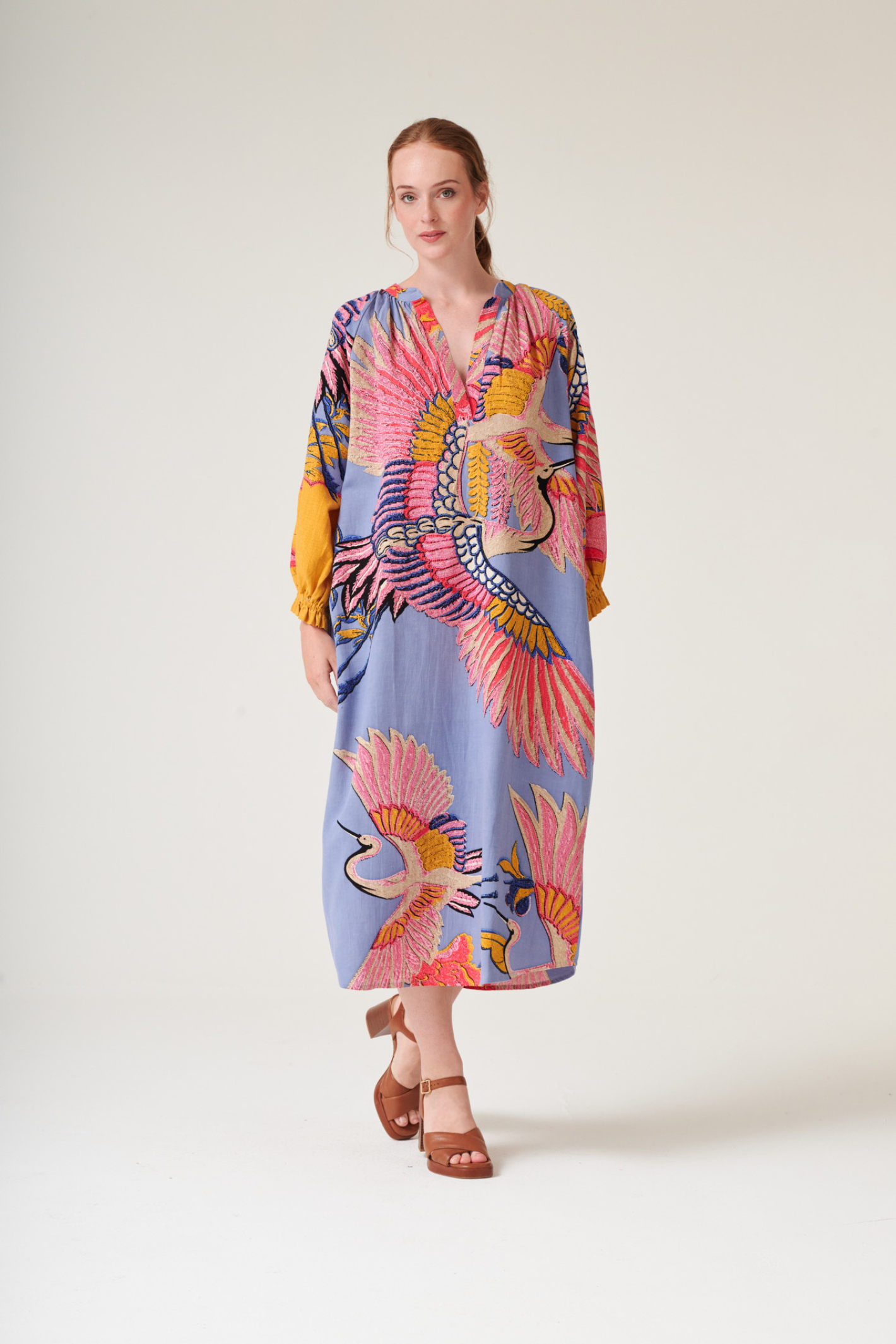 Crane Periwinkle raglan dress by One Hundred Stars with soft print and relaxed silhouette. Made from breathable cotton with side pockets — perfect for summer. Shop at Dotique.