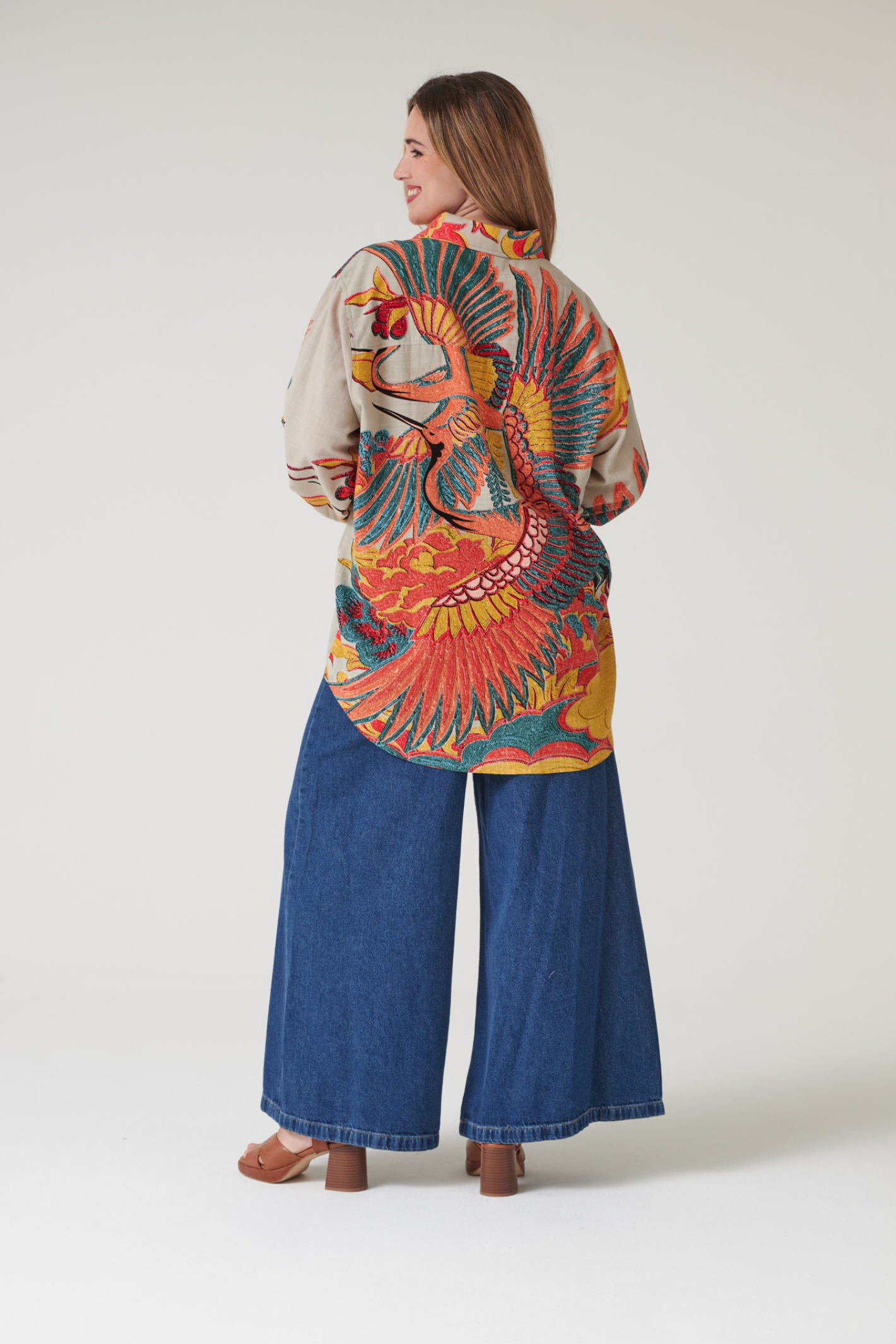 Oversized Crane Stone shirt by One Hundred Stars in a premium modal-cupro blend. Easy, relaxed style with fluid drape — perfect for layering or as a stand-alone piece. Shop at Dotique.