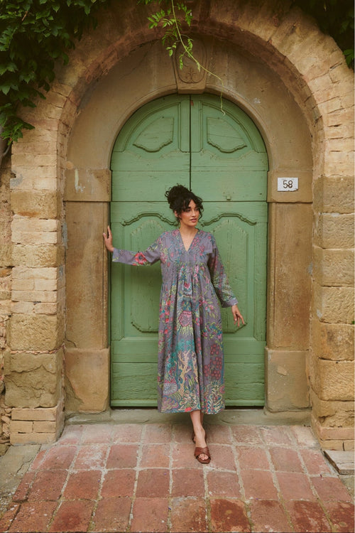 Boho Garden Grey Pinch Pleat Dress by One Hundred Stars, view 1. Shop One Hundred Stars at Dotique.