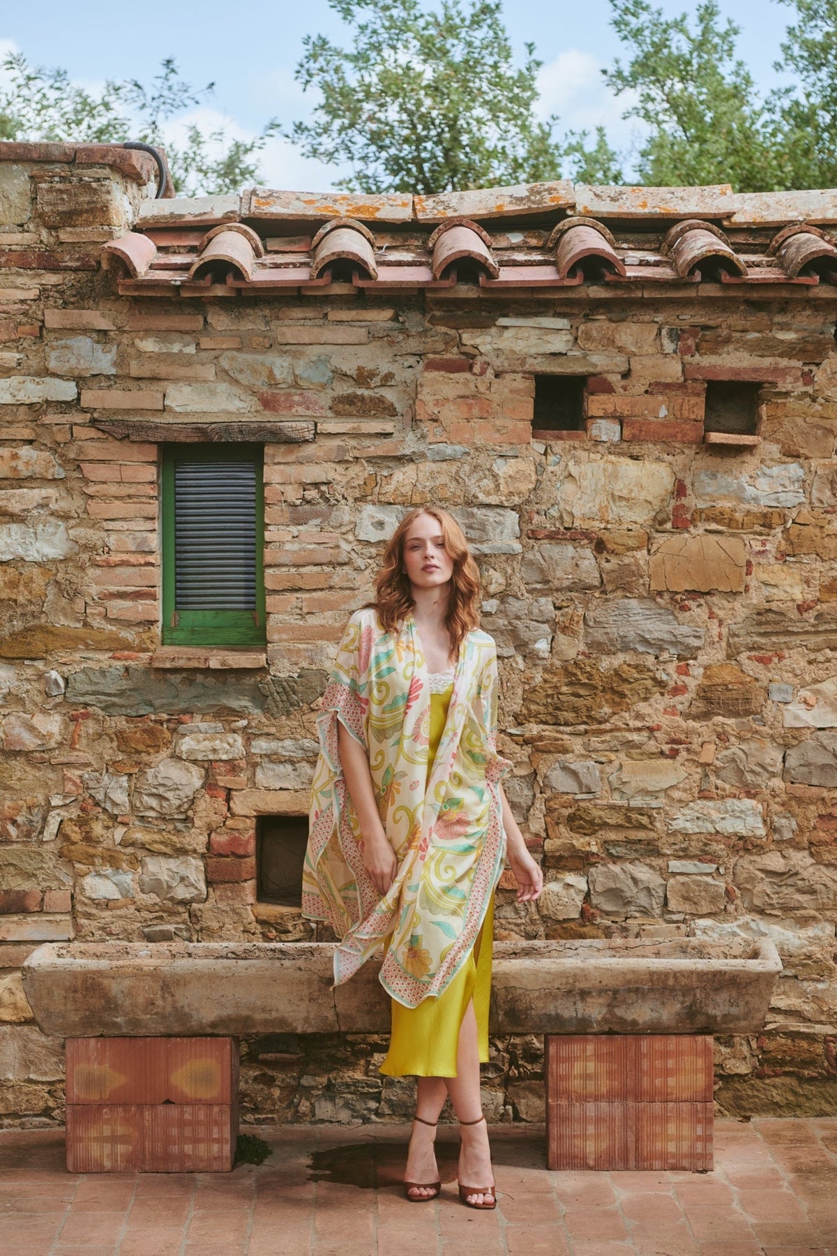 One Hundred Stars Giant Kantha Lime Throwover, official product photograph. Shop One Hundred Stars at Dotique.