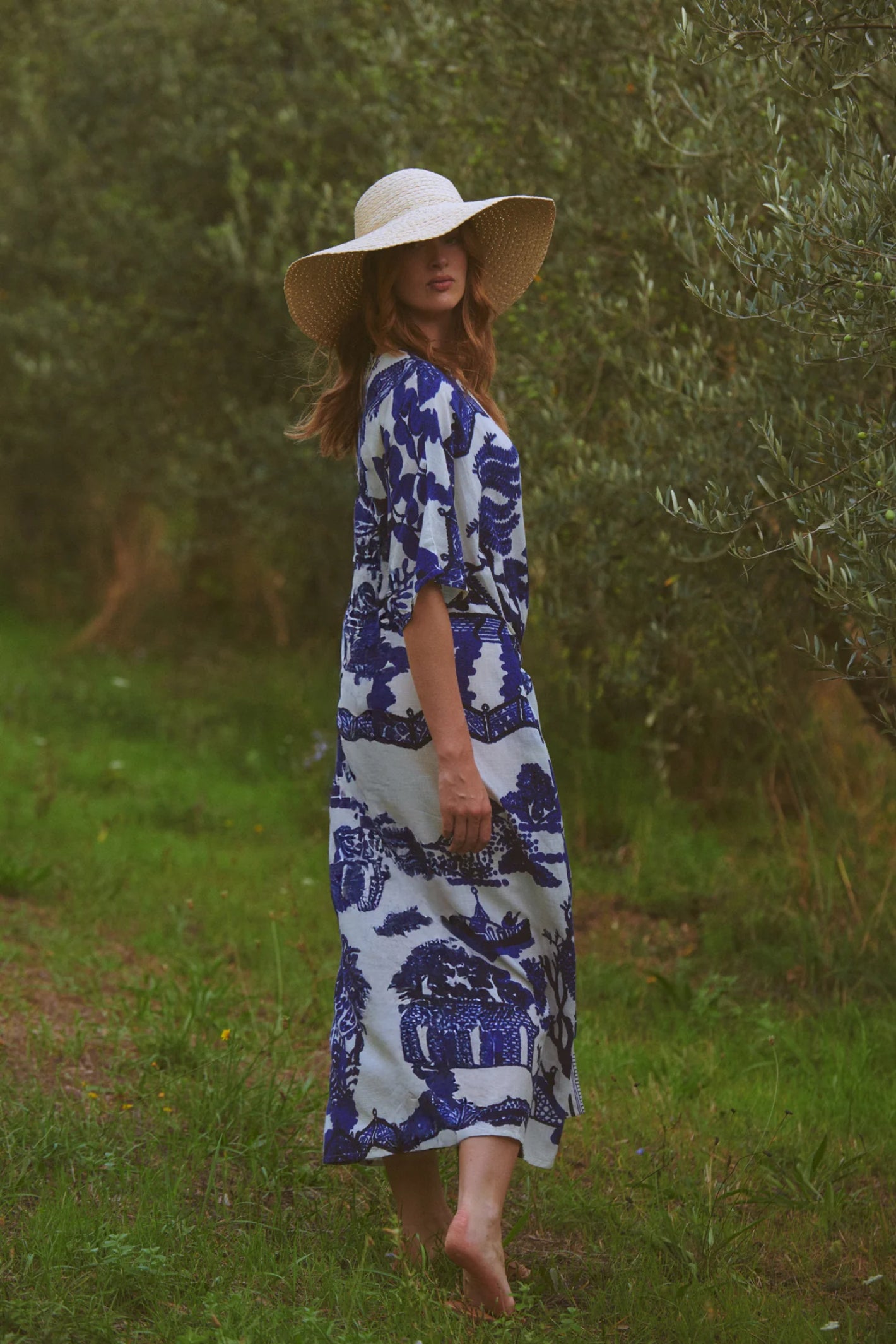 Woman wearing One Hundred Stars DOBGIWBLU Giant Willow Blue Obi Dress by One Hundred Stars shop Dotique online