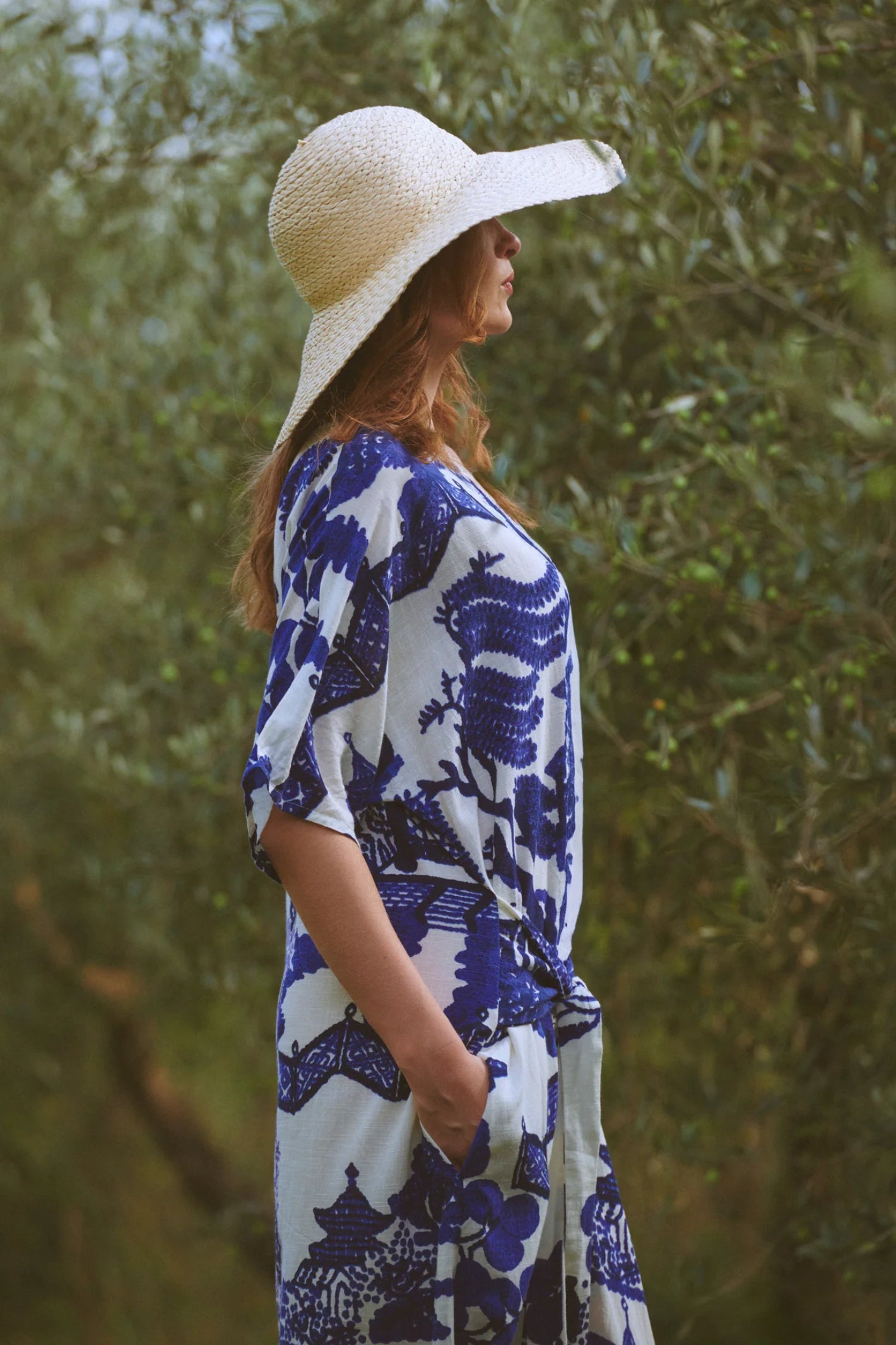 Woman wearing One Hundred Stars DOBGIWBLU Giant Willow Blue Obi Dress by One Hundred Stars Shop at Dotique