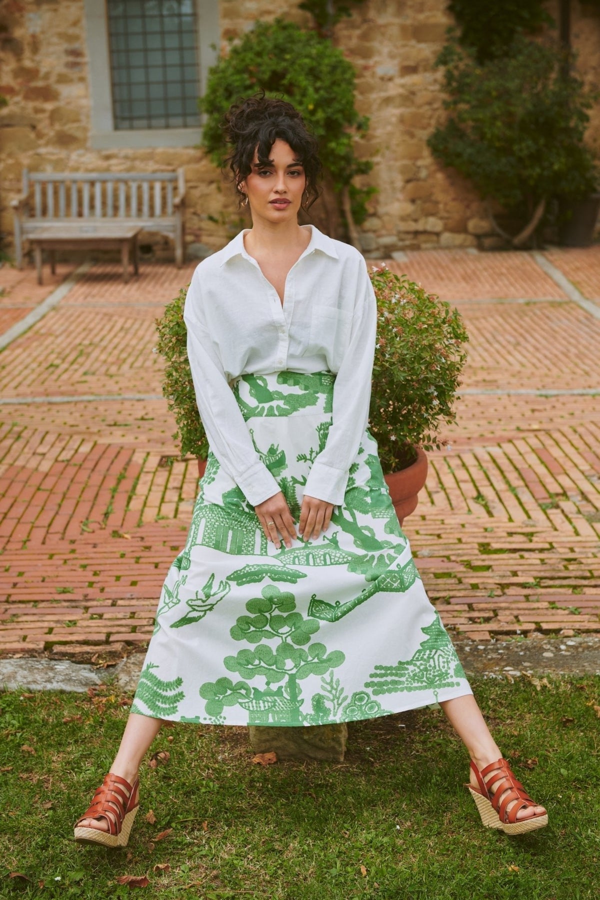 One Hundred Stars Giant Willow Green A-Line Skirt, official product photograph. Shop One Hundred Stars at Dotique.