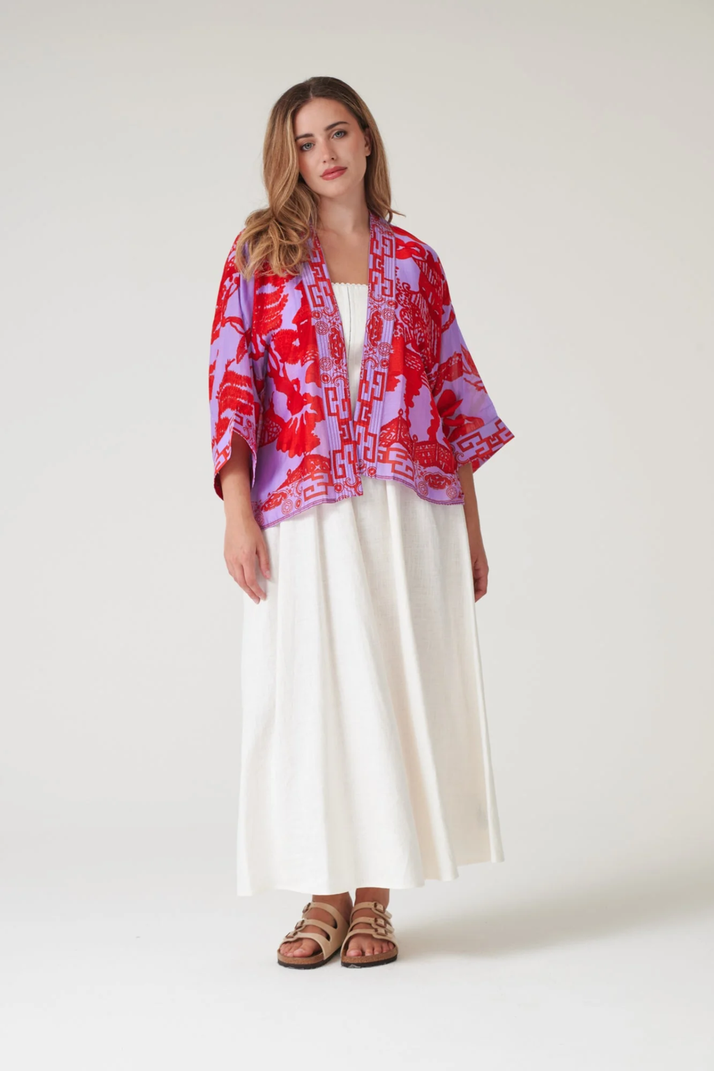 Giant Willow Violet kimono by One Hundred Stars in a premium modal-cupro blend. Lightweight, fluid and perfect for layering over tops, dresses or swimwear. Shop at Dotique.