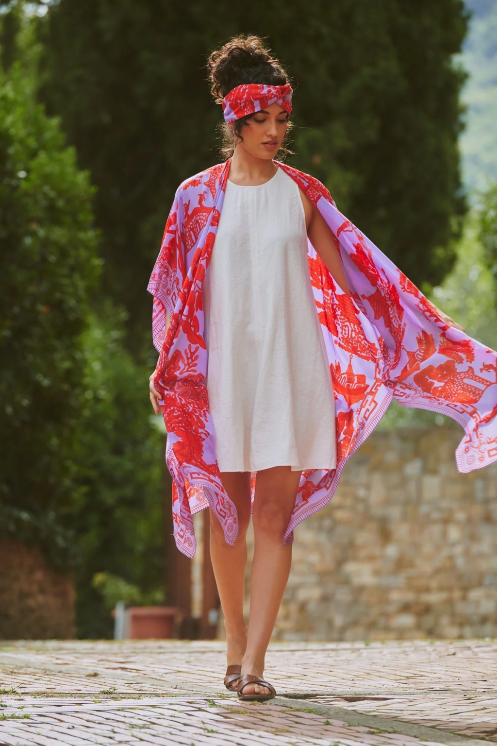 Giant Willow Blue & White throwover by One Hundred Stars in a premium modal-cupro blend. Lightweight, fluid and perfect for layering over dresses or tops. Shop at Dotique.